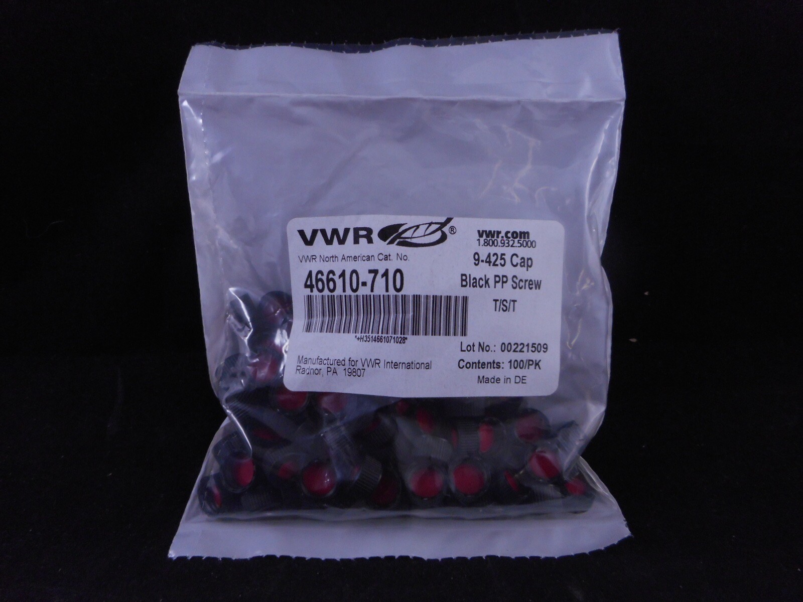 VWR Plastic Black Caps for 9mm Screw-Thread Vials PTFE/Silicone 46610-710 100/PK