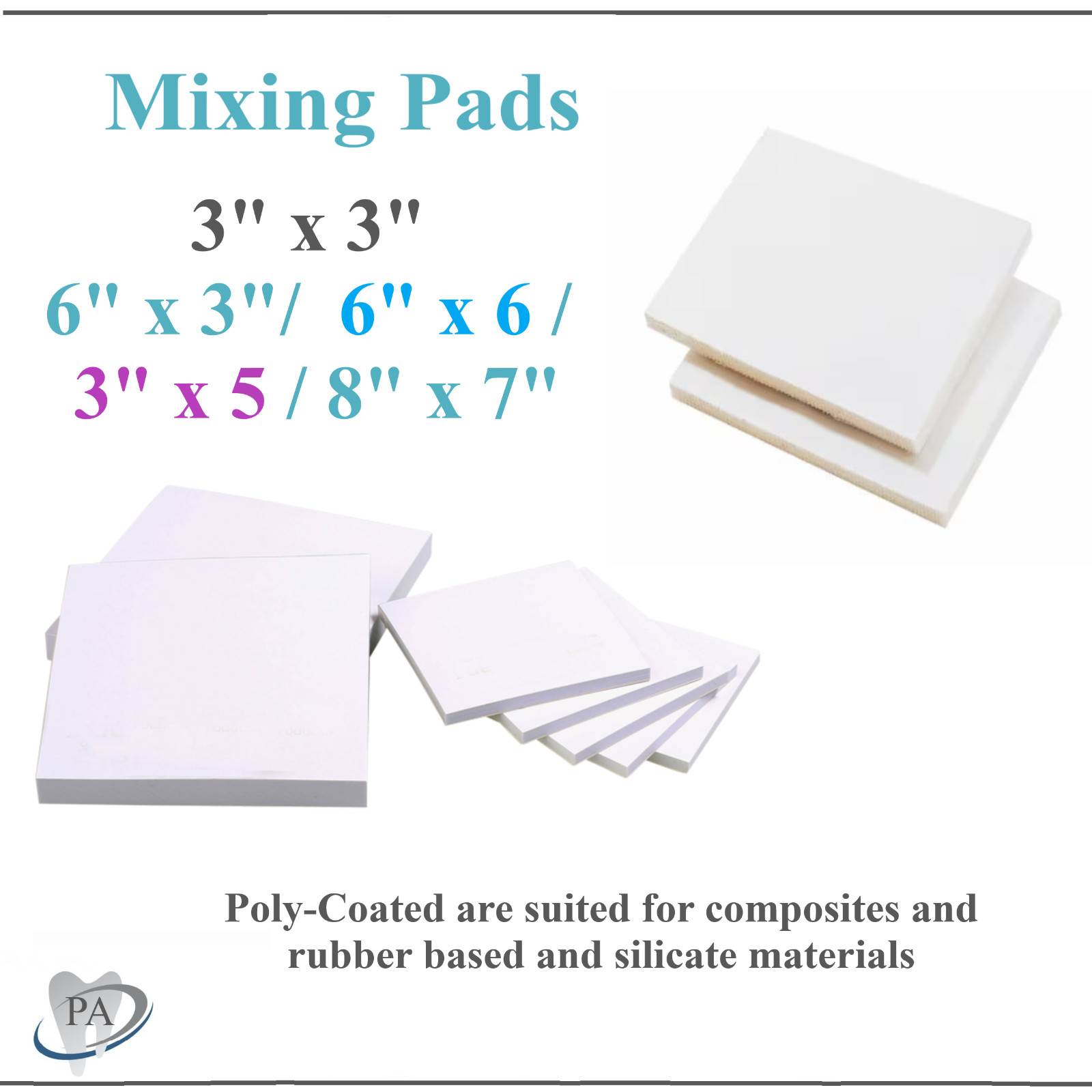 Dental Mixing Pads Paper/Poly Coated Disposable 3×3, 6×6, 6×3, 3″ x 5″, 100/Pk