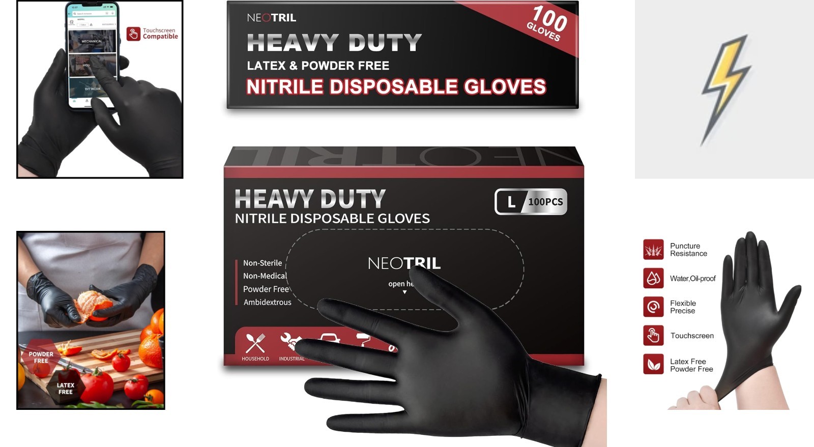 Comfortable, Heavy Duty Nitrile Gloves – 6 Mil Black, Perfect for Sensitive Skin