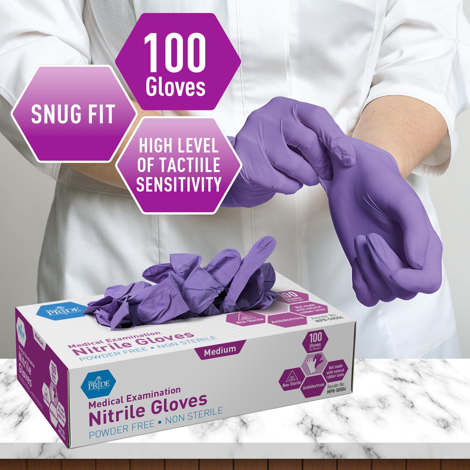 MedPride Powder Free Nitrile Exam Gloves Iris Blue Medium Box/100