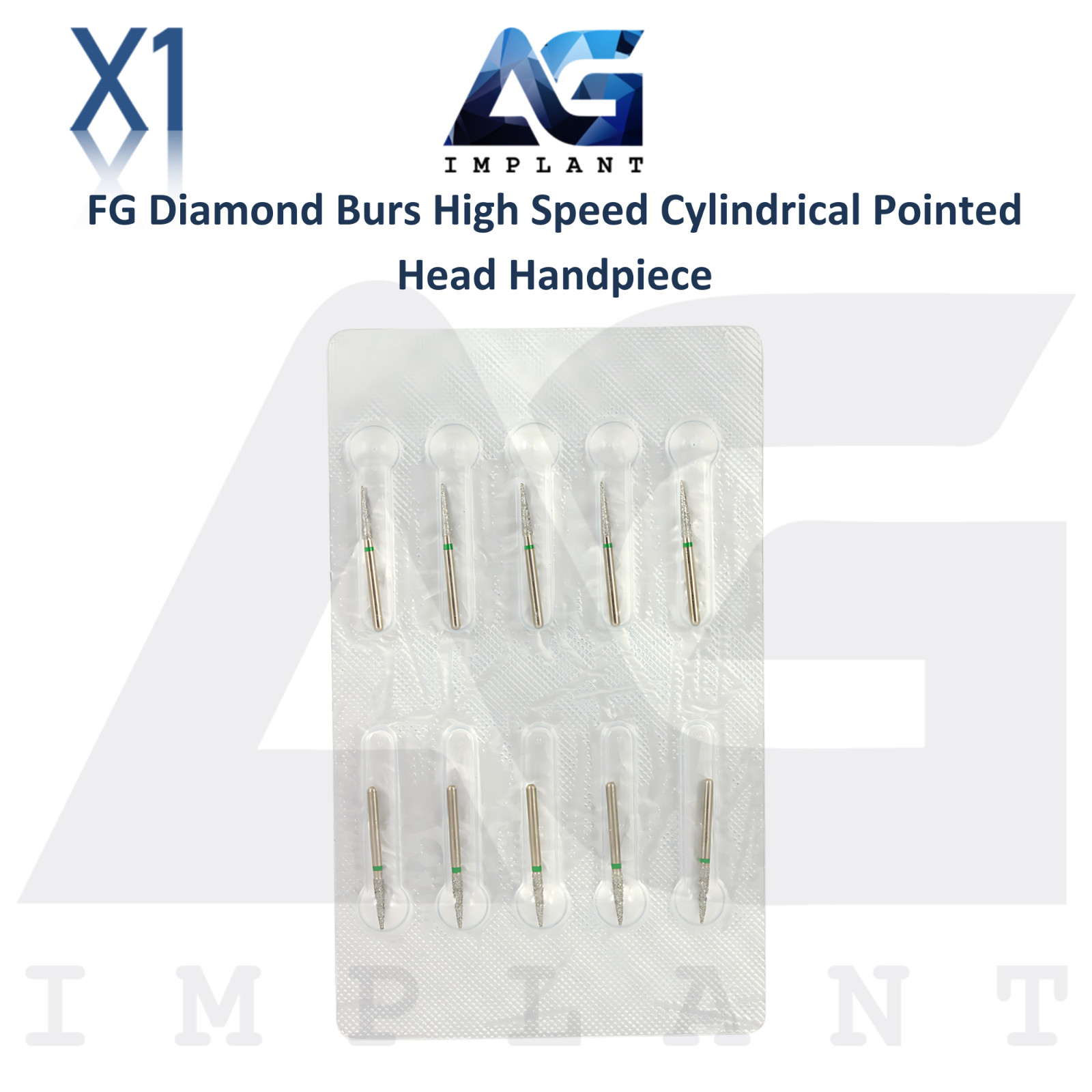 Dental FG Diamond Grit 10 Burs High Speed Cylindrical Pointed Head Handpiece