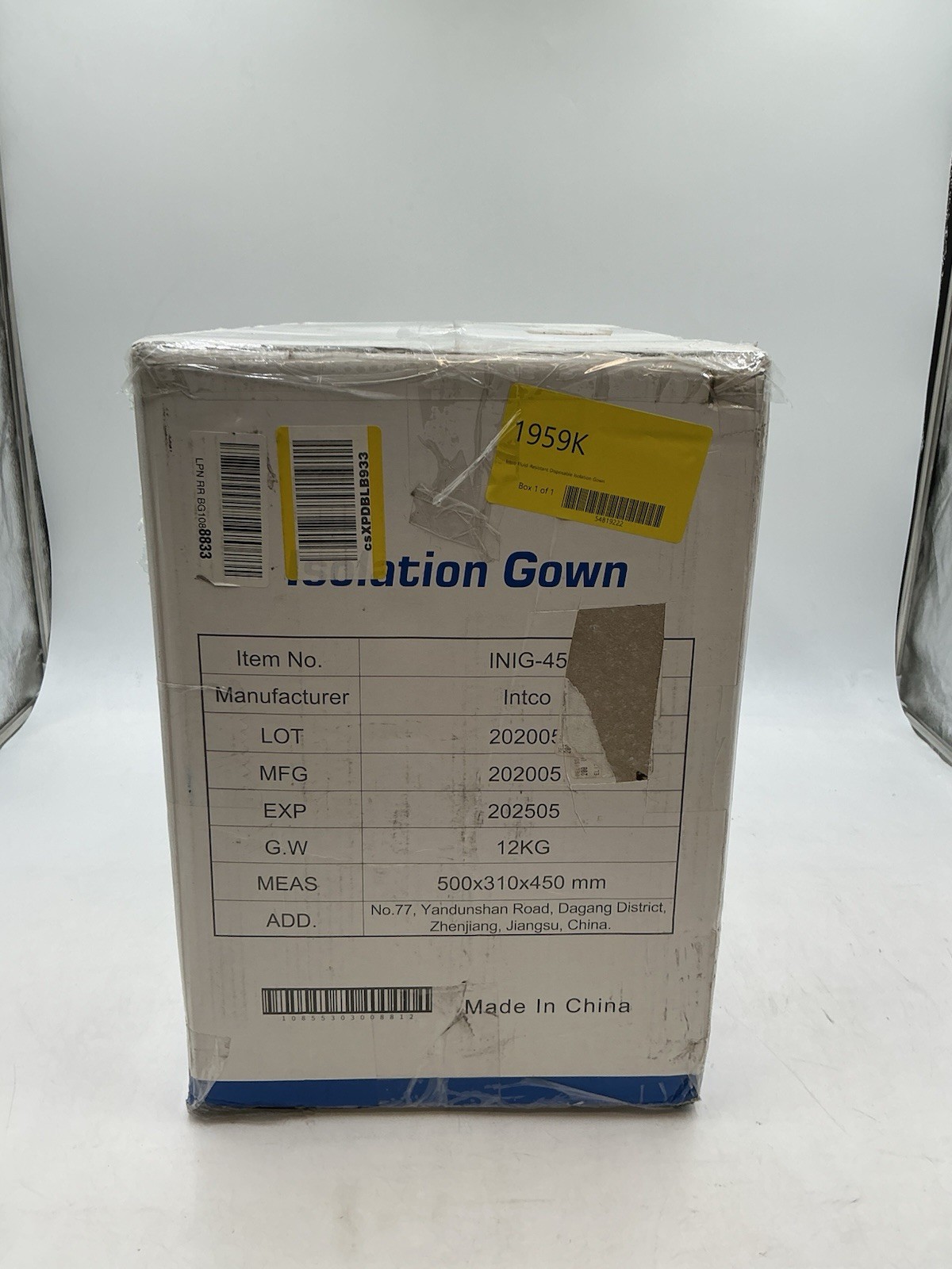 INTCO Disposable Protective Isolation Gowns – White – INIG-45 (100-Pack) 1959K