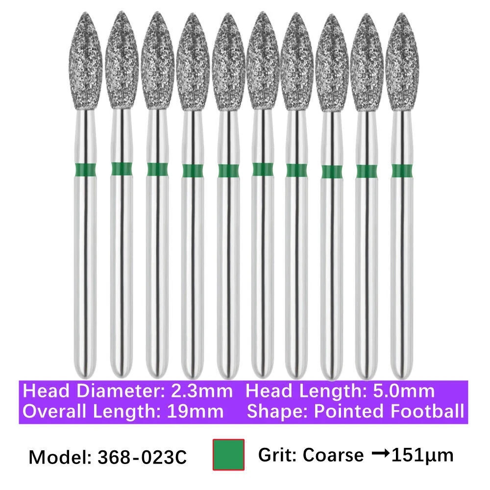 10 Burs/Pack Dental High Speed Egg Shape Coarse Fine FG Diamond Football Bur