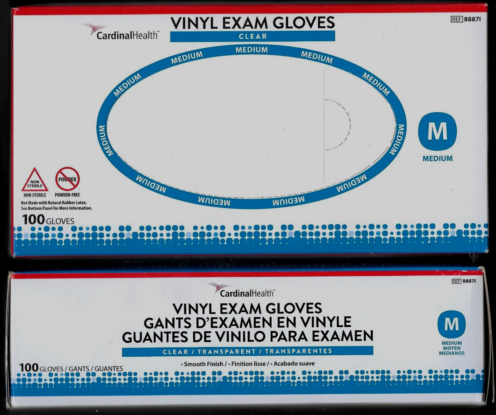 2 BOXES VINYL MEDIUM EXAM GLOVES 100 CT CARDINAL HEALTH POWDER FREE NON-STERILE