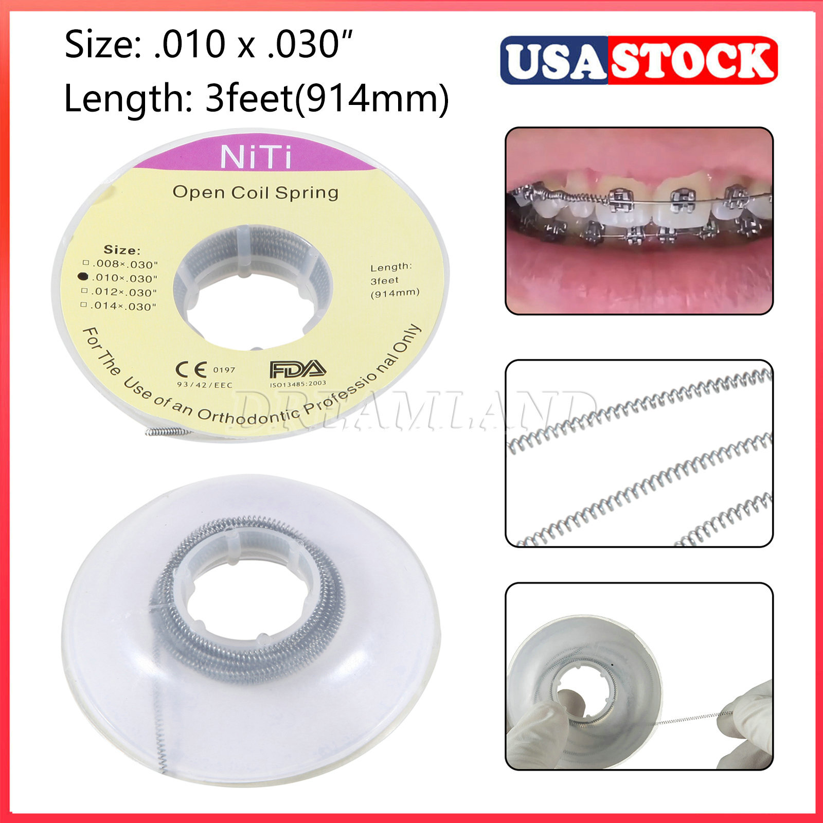 1 Roll Dental Orthodontic Niti Open Coil Spring Spool Dia.010 *030 inch 914mm