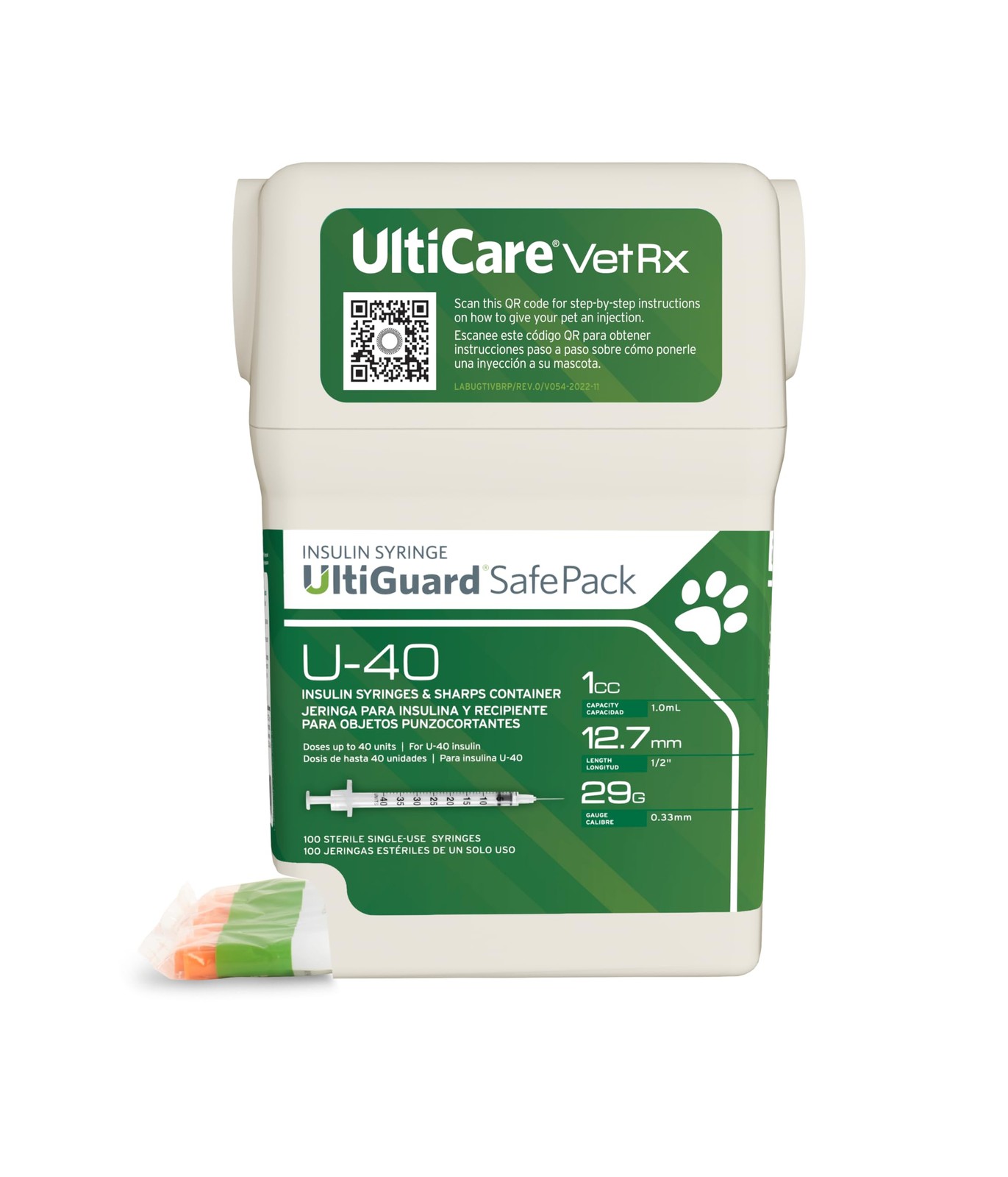 UltiCare VetRx U-40, U-40 1cc 29Gx1/2″ whole unit markings, self disposal