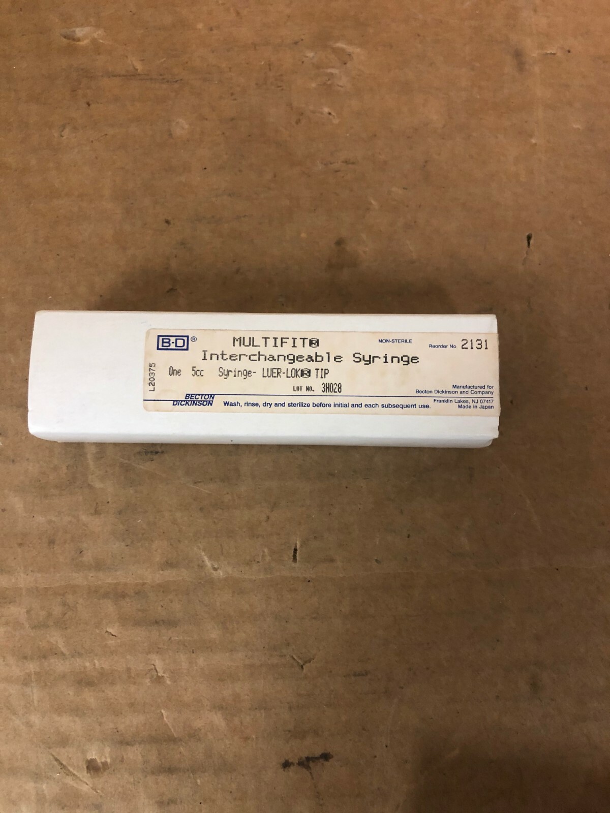 B-D Becton Dickinson 2131 Multi Fit Interchangeable 05cc Luer Lok Glass Syringe