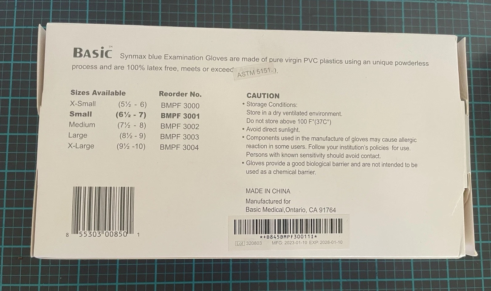 Basic Vinyl Synmax Exam Gloves Small BMPF 3001 Latex Free/Powder Free/Protein Fr