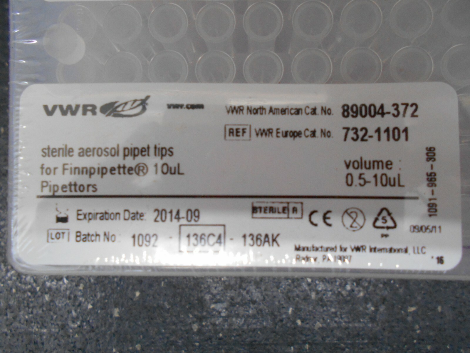 VWR 89004 372 0.5-10µL STERILE AEROSOL PIPET TIPS FOR FINNPIPETTE LOT OF 192