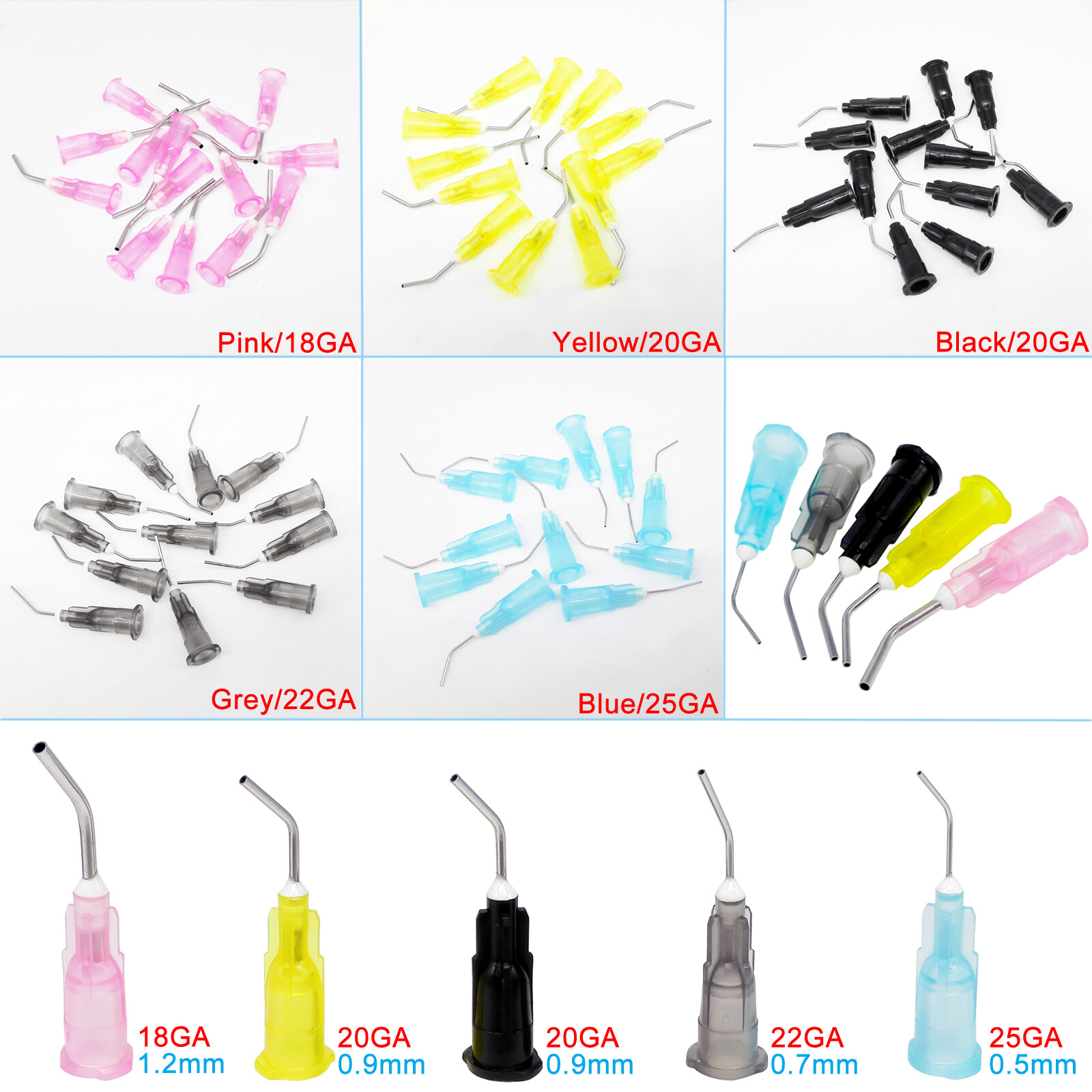 100pcs Irrigation Bent Needle Tips Dental Flow Etch Composite Resin Acid Syringe