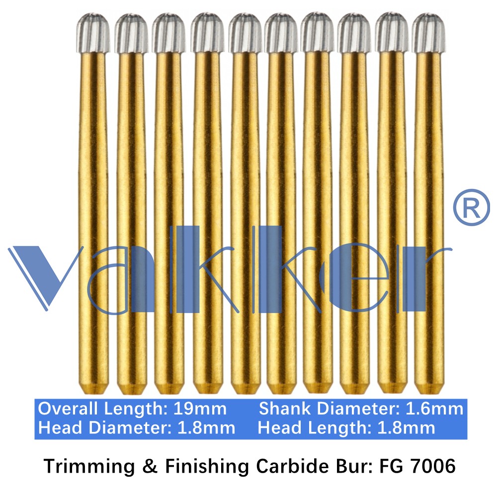 10-100pc Dental Trimming & Finishing Gold Carbide Burs Round Shape FG 7006
