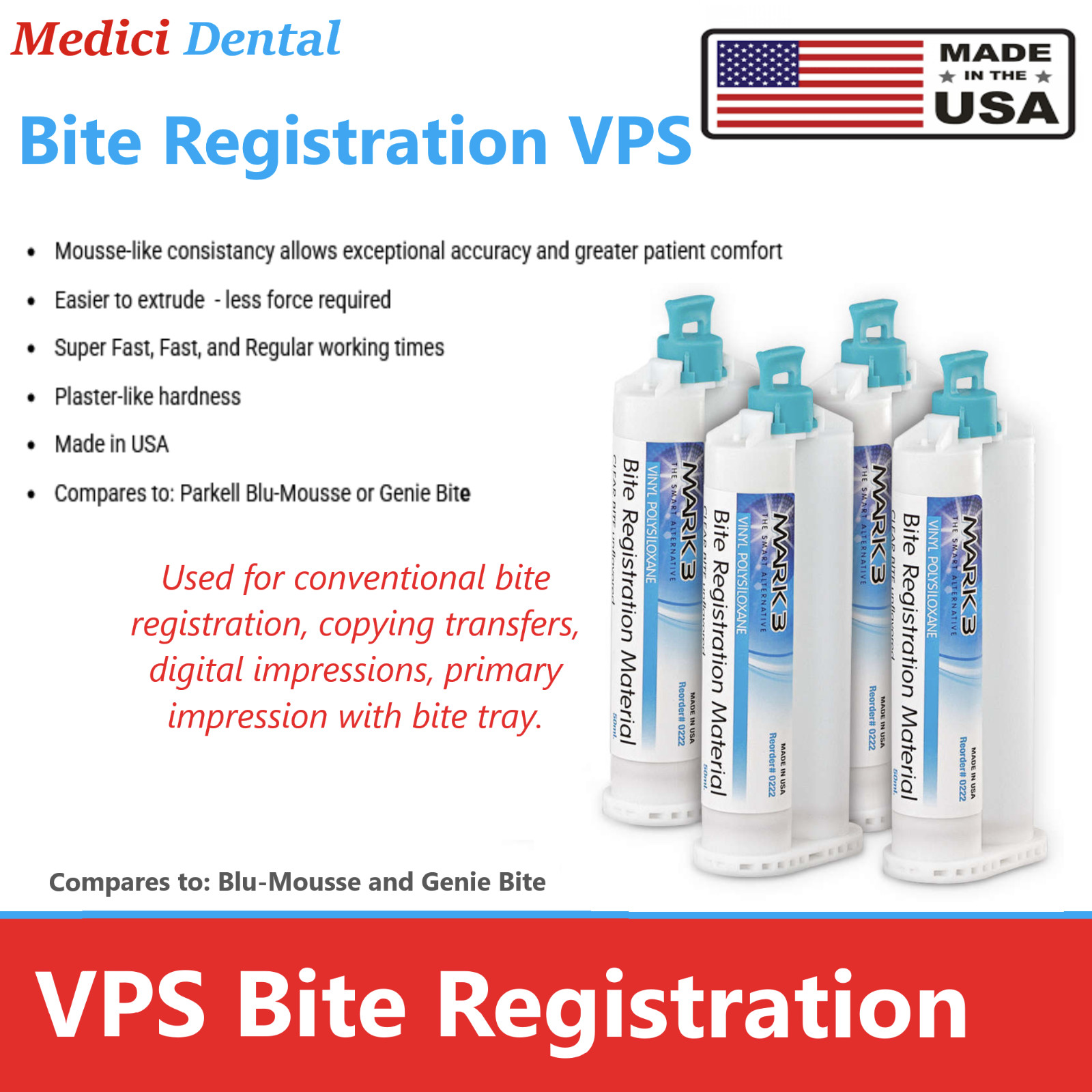 4/Box, Regular Set Bite Registration Material, Mint, 50ml Dental Cartridges USA