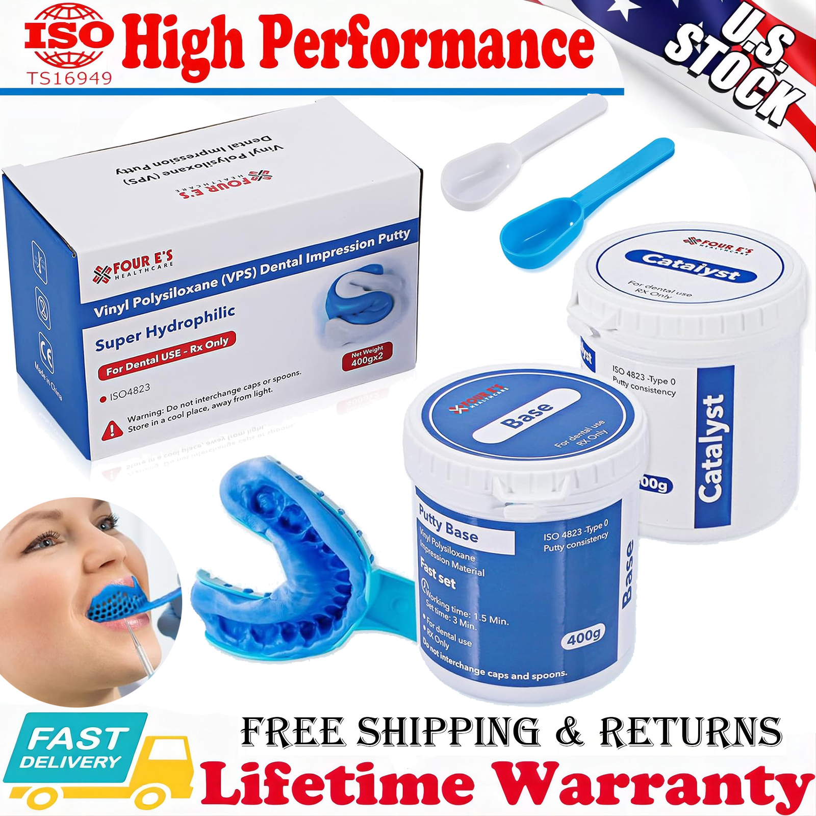 Dental Putty Fast Set PVS VPS Impression Material Silicon Hydrophilic 2x 400g US