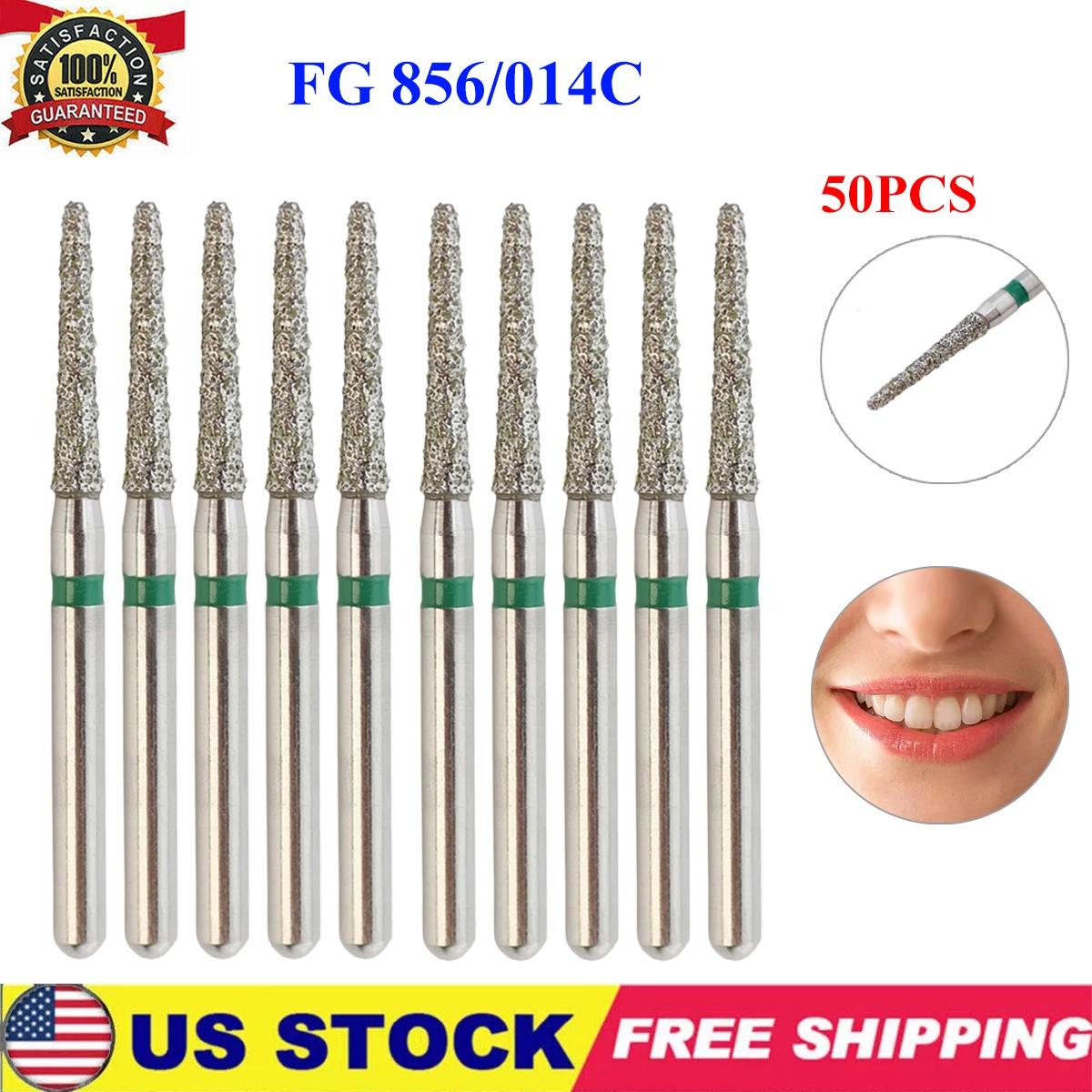 Dental Diamond Burs FG 856/014C Round End Taper High Speed Burr Coarse Grit 50PC
