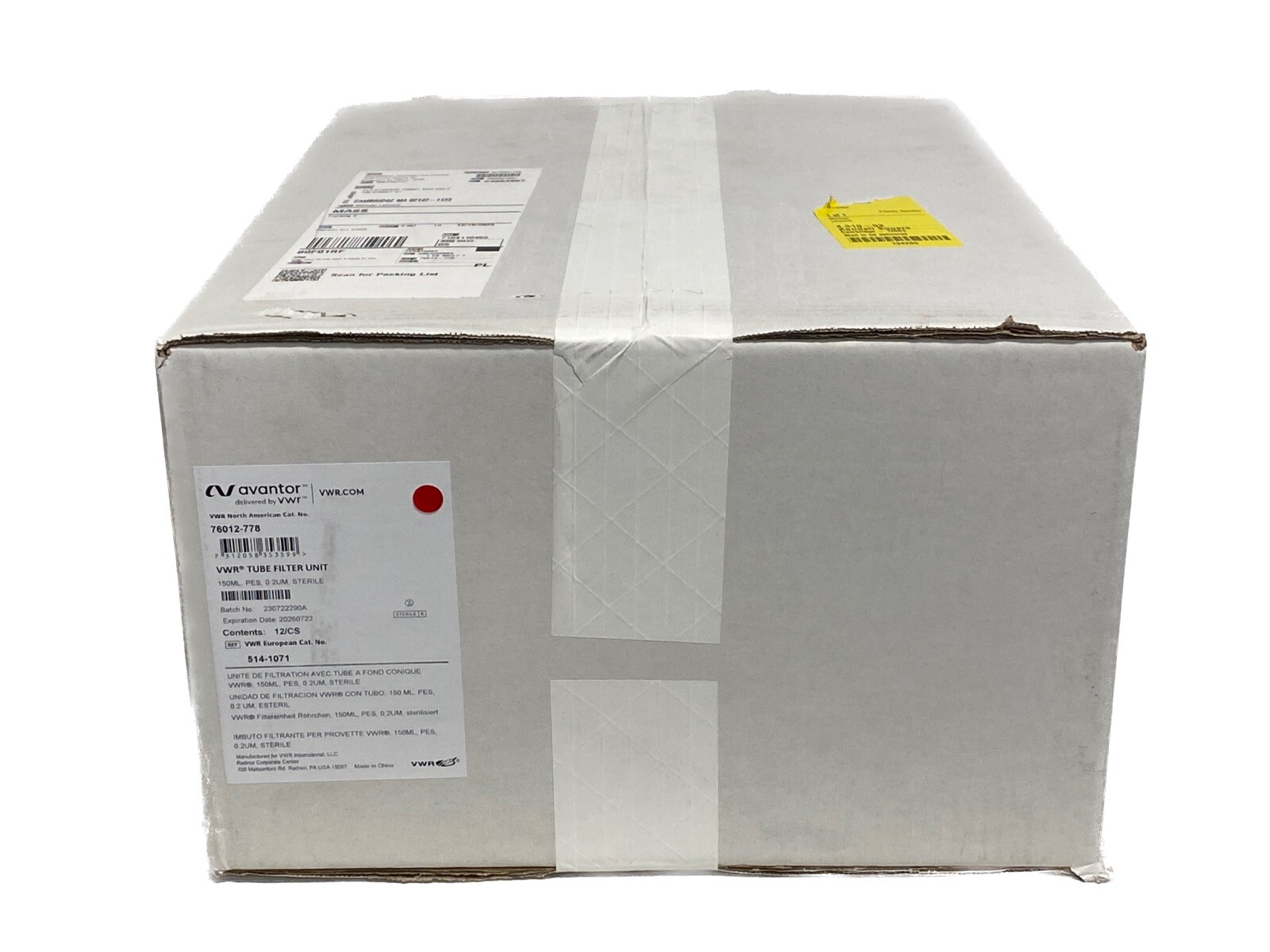 (12/Cs) VWR AVANTOR 150mL Vacuum Tube Filter Units 0.2um PES Sterile 76012-778