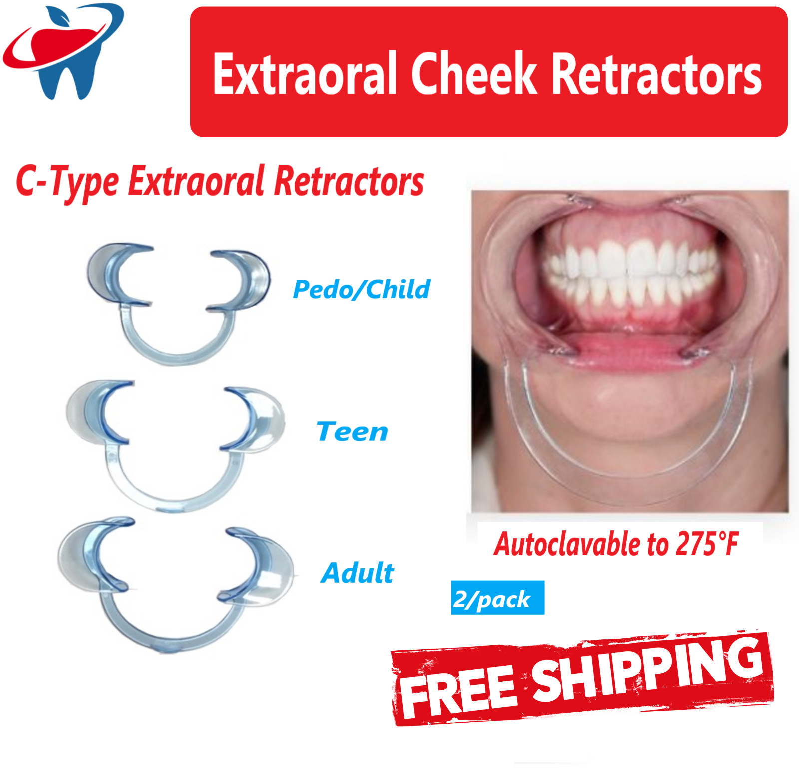 Extraoral Cheek Retractors Handfree Reusable Autoclavable, Adult Child Teen, 2Pc