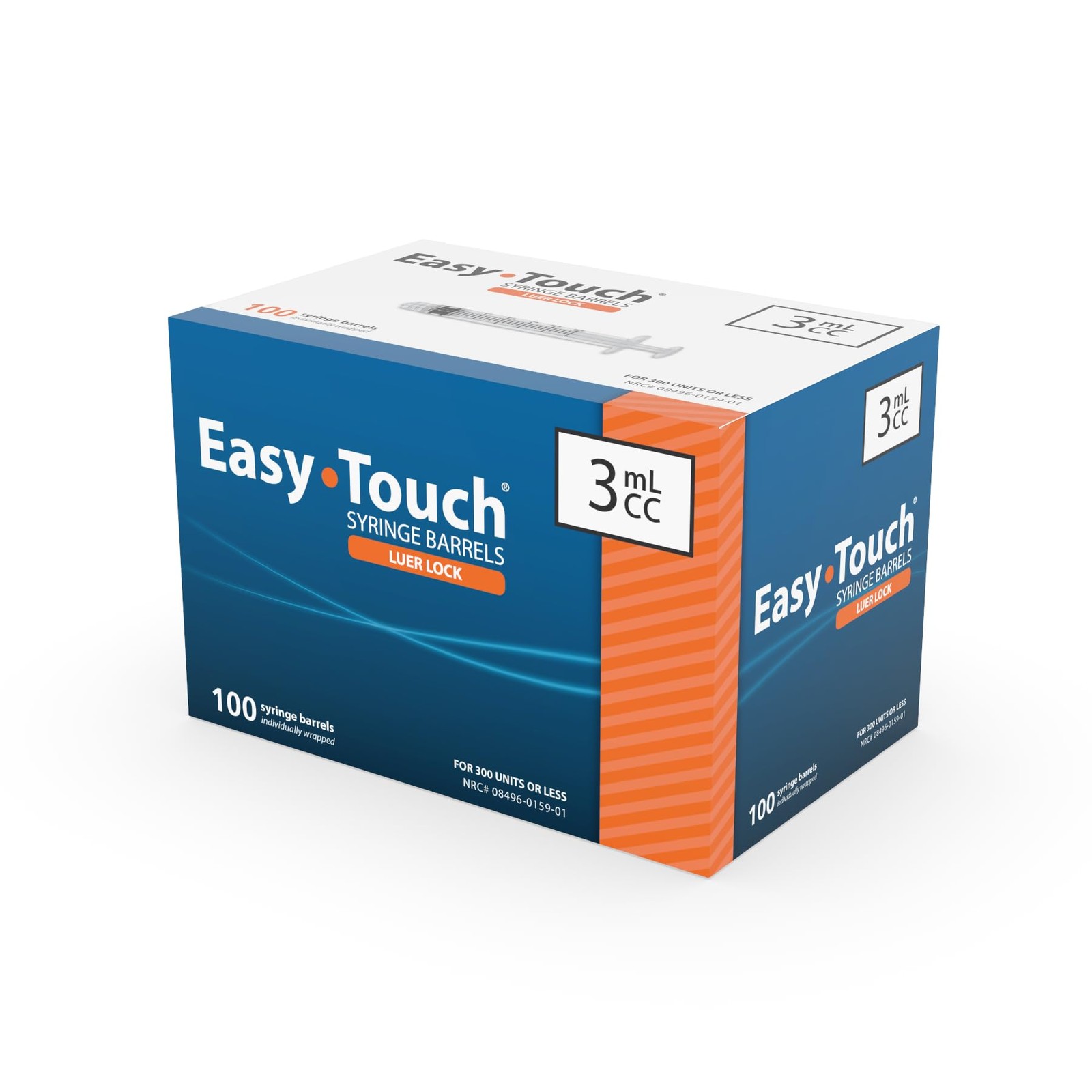 Easy Touch Luer-Lock Syringe Barrel, 3ML Syringe, Pack of 100 3 cc/ml, Orange
