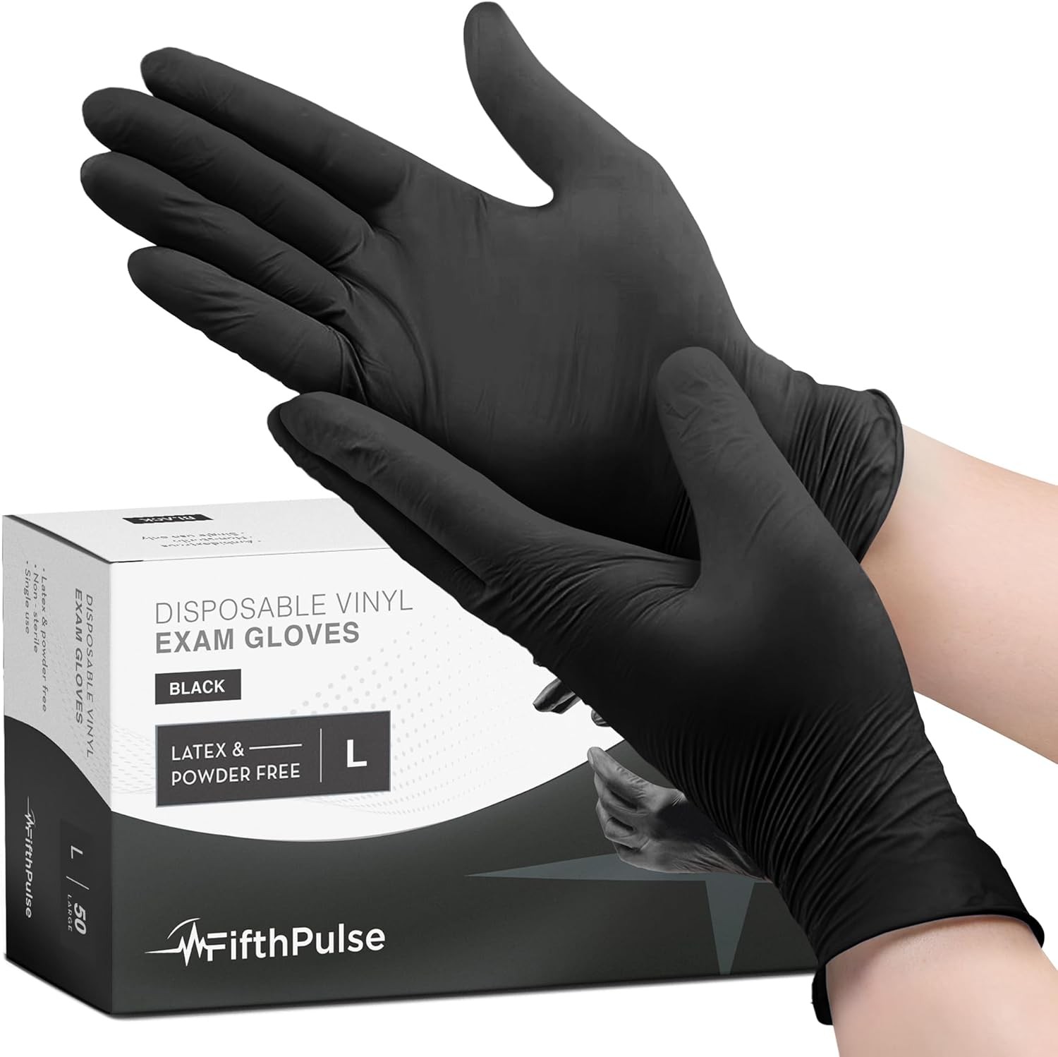 FifthPulse Black Vinyl Disposable Gloves – Powder and Latex Free Medical Exam Gl