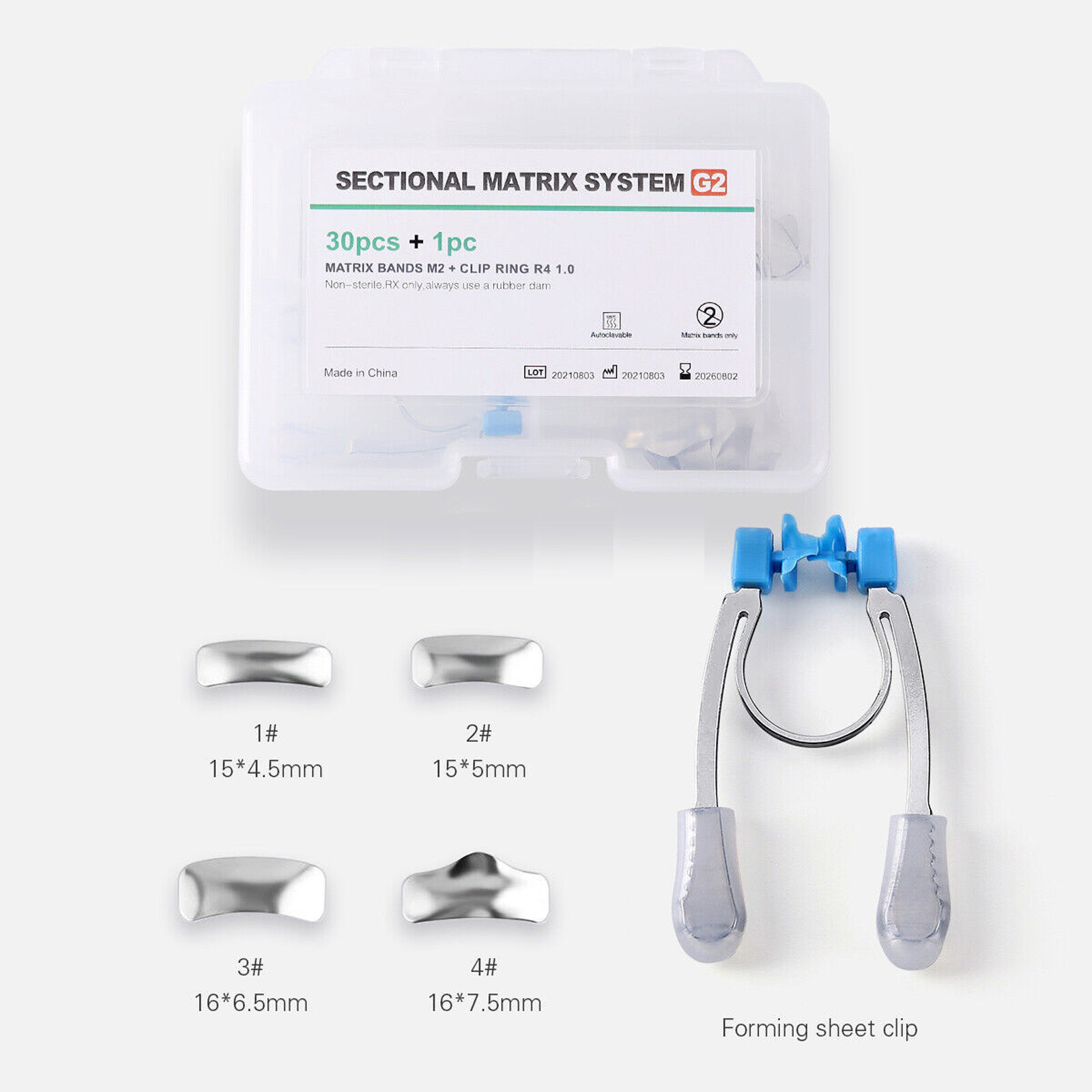 Dental Sectional Contoured Metal Matrices Matrix Bands Refill + Clip Ring kit G2