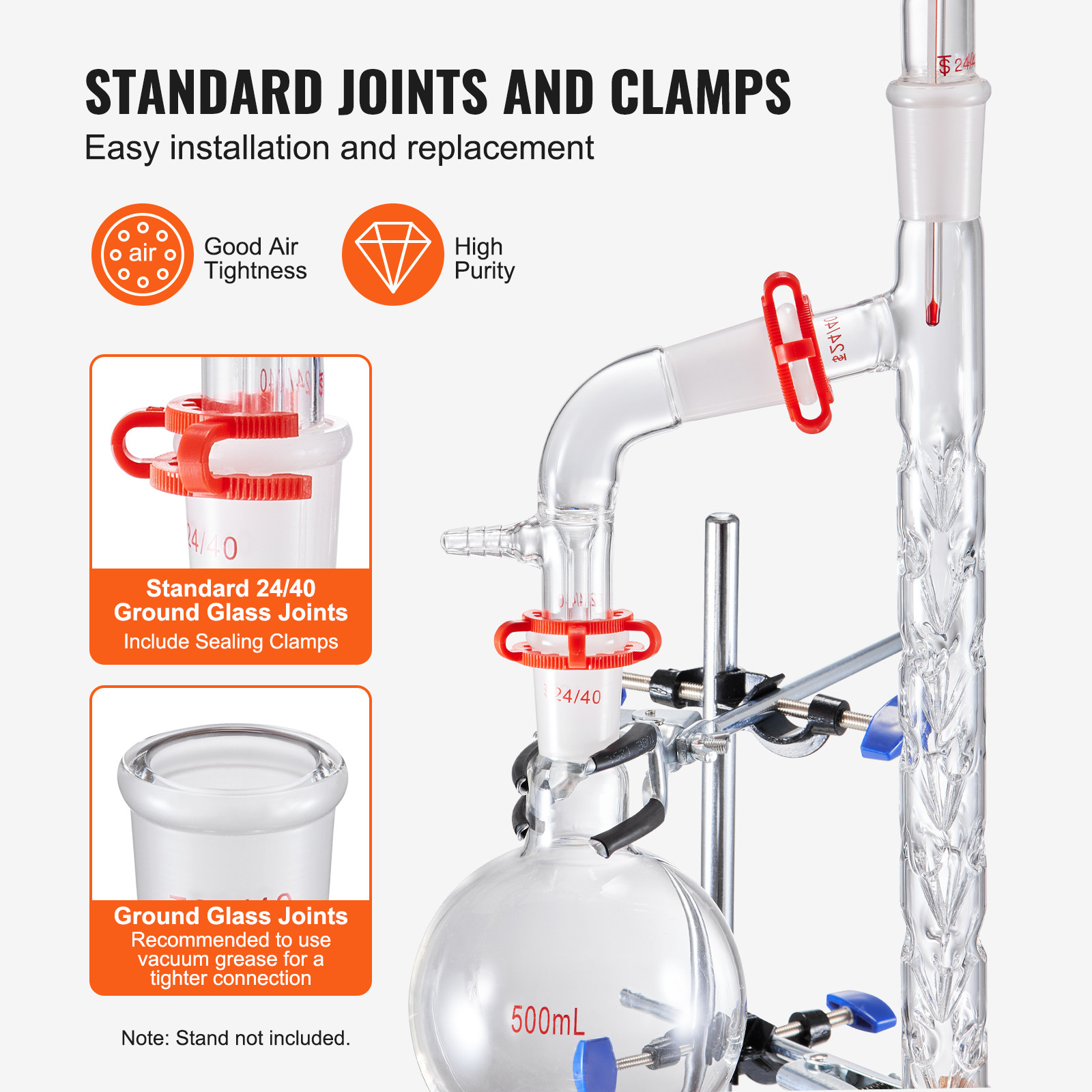 VEVOR Lab Glassware Distillation Kit 1000ml 3.3 Boro 14 pcs Glassware Equipment