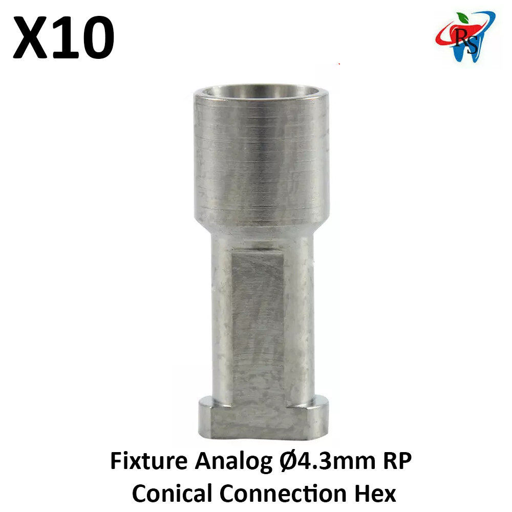 10x Dental Fixture Analog SS Ø4.3mm Conical Connection Hex 2.65 RP N0bel Active