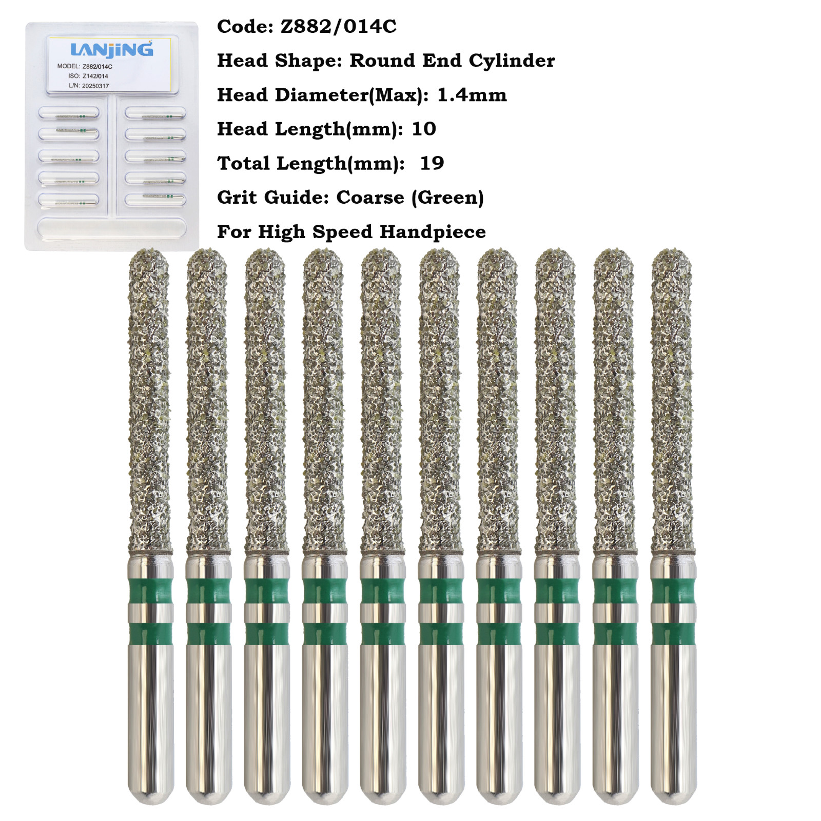 Zirconia Adjustment Diamond Burs Round End Cylinder FG Friction Grip High Speed