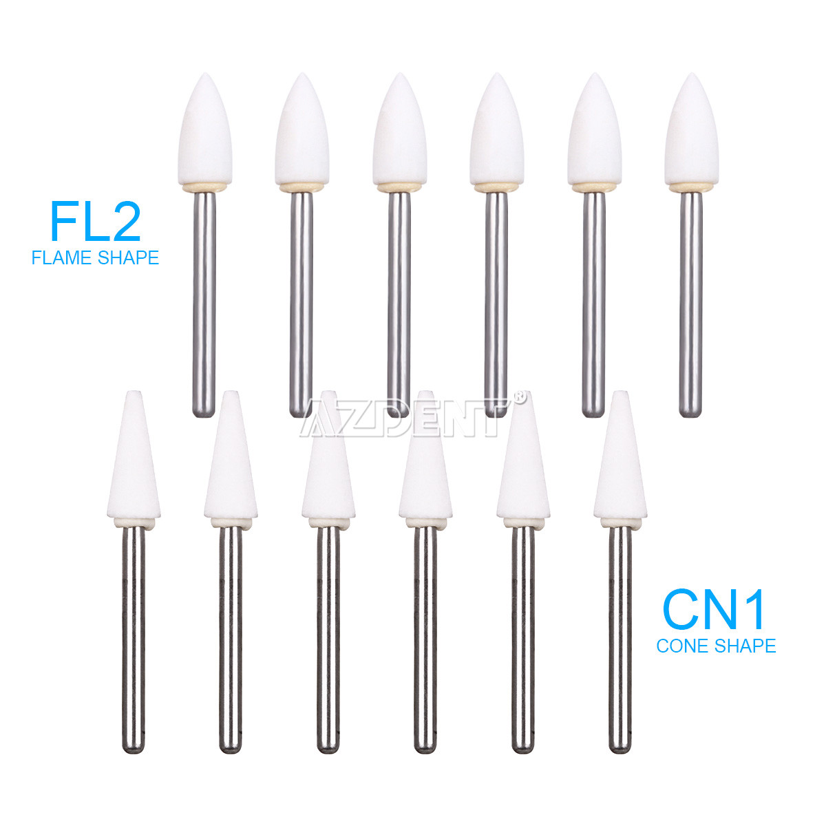 Dental White Stone Porcelain Resin Handpiece Polishing Burs FG Cone /Flame/Round