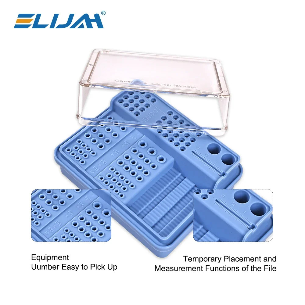 Dental Multi Functional Sterilization Box Dental Burs Box Endo Files Holder Blue