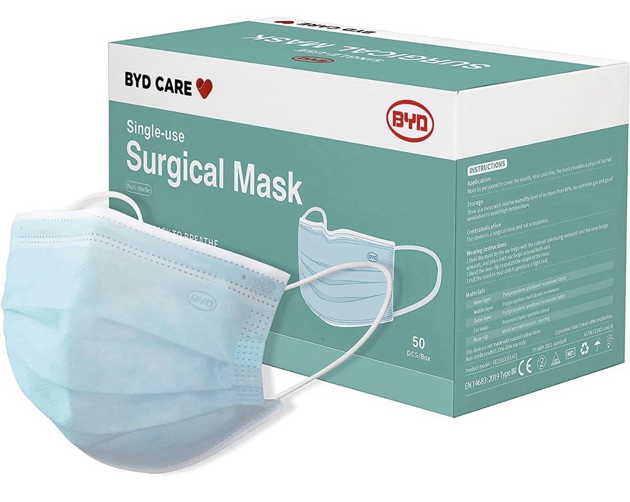 BYD Care Single-Use Disposable 3-Ply Surgical Mask