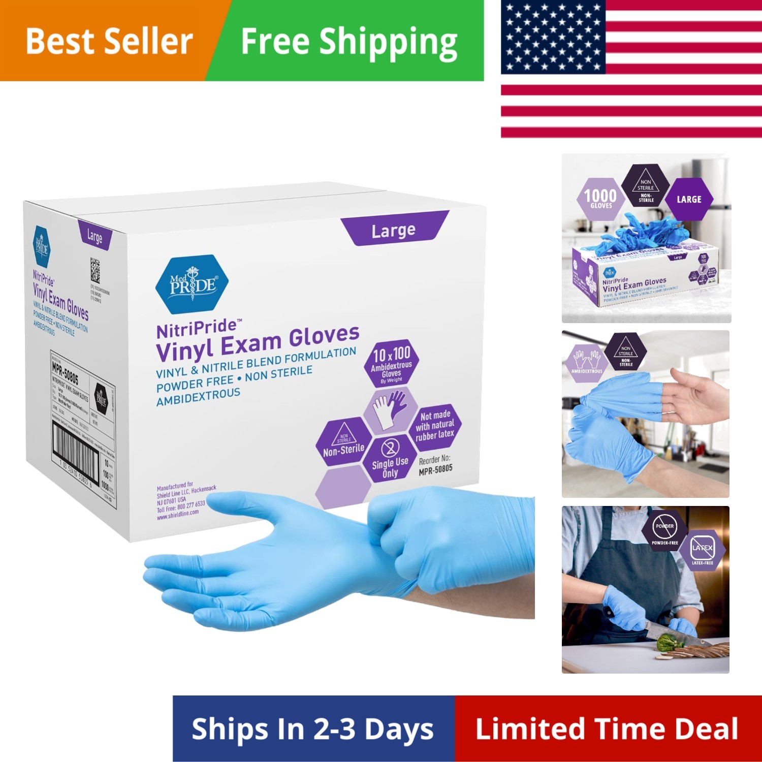 Nitrile/Vinyl Blend Exam Gloves, Powder-Free, Latex-Free, Disposable, Non-Ste…