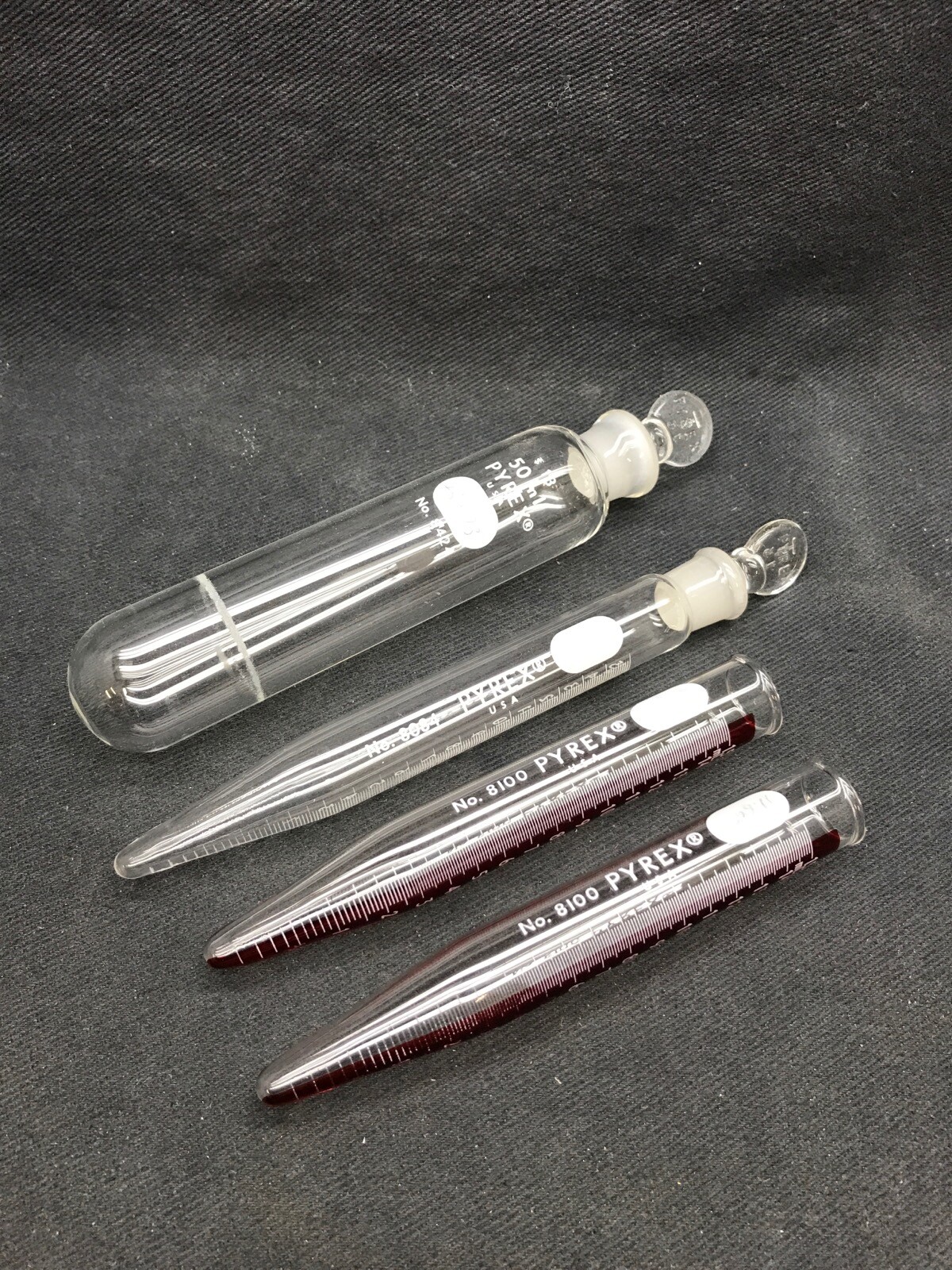 (4) PYREX Glass 15mL & 50mL Conical Graduated Glass Centrifuge Tube Receiver