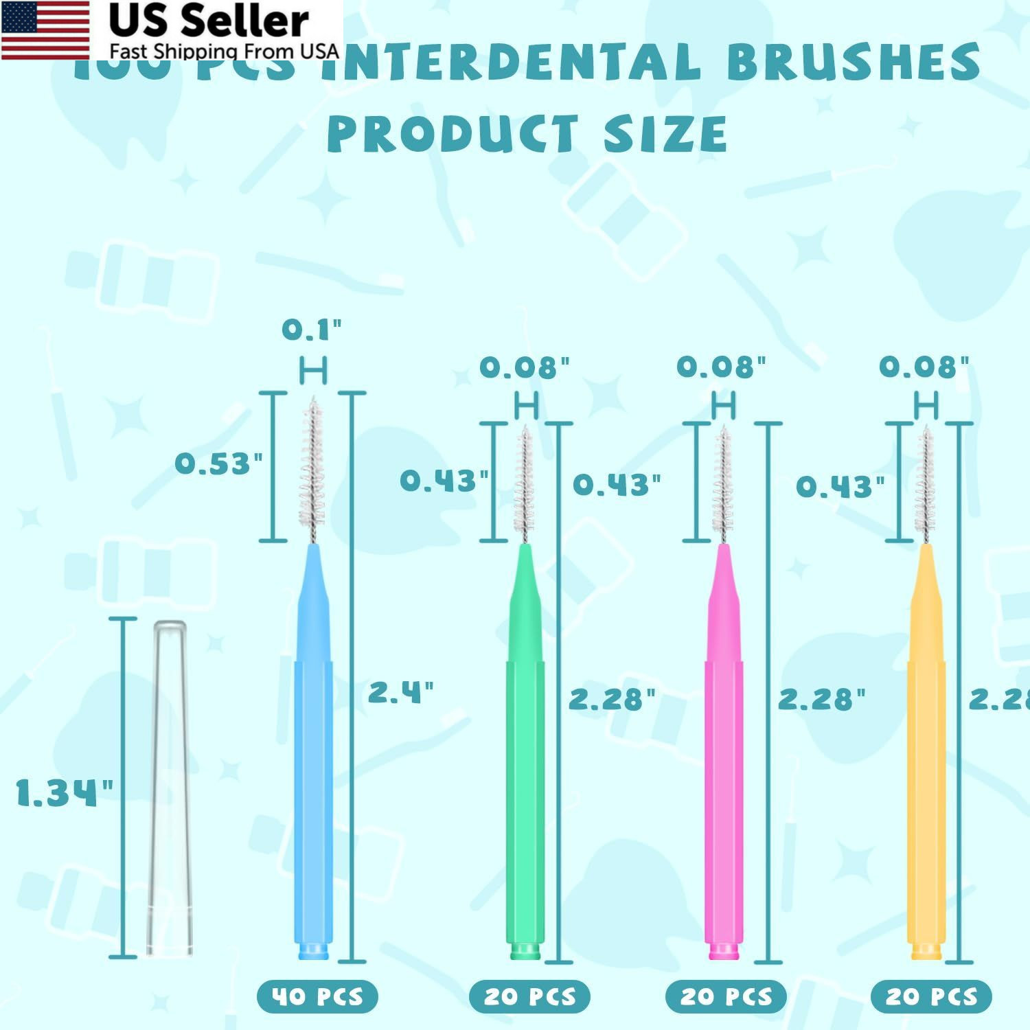 100PCS Interdental Brushes Between Teeth 1 Count (Pack of 1), Bright Colors