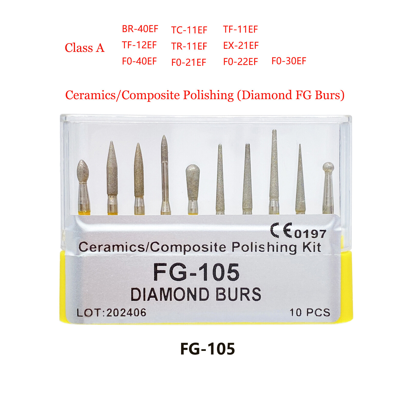 10Pc Dental Diamond Burs FG-105 Composite Polishing Kit for High Speed Handpiece