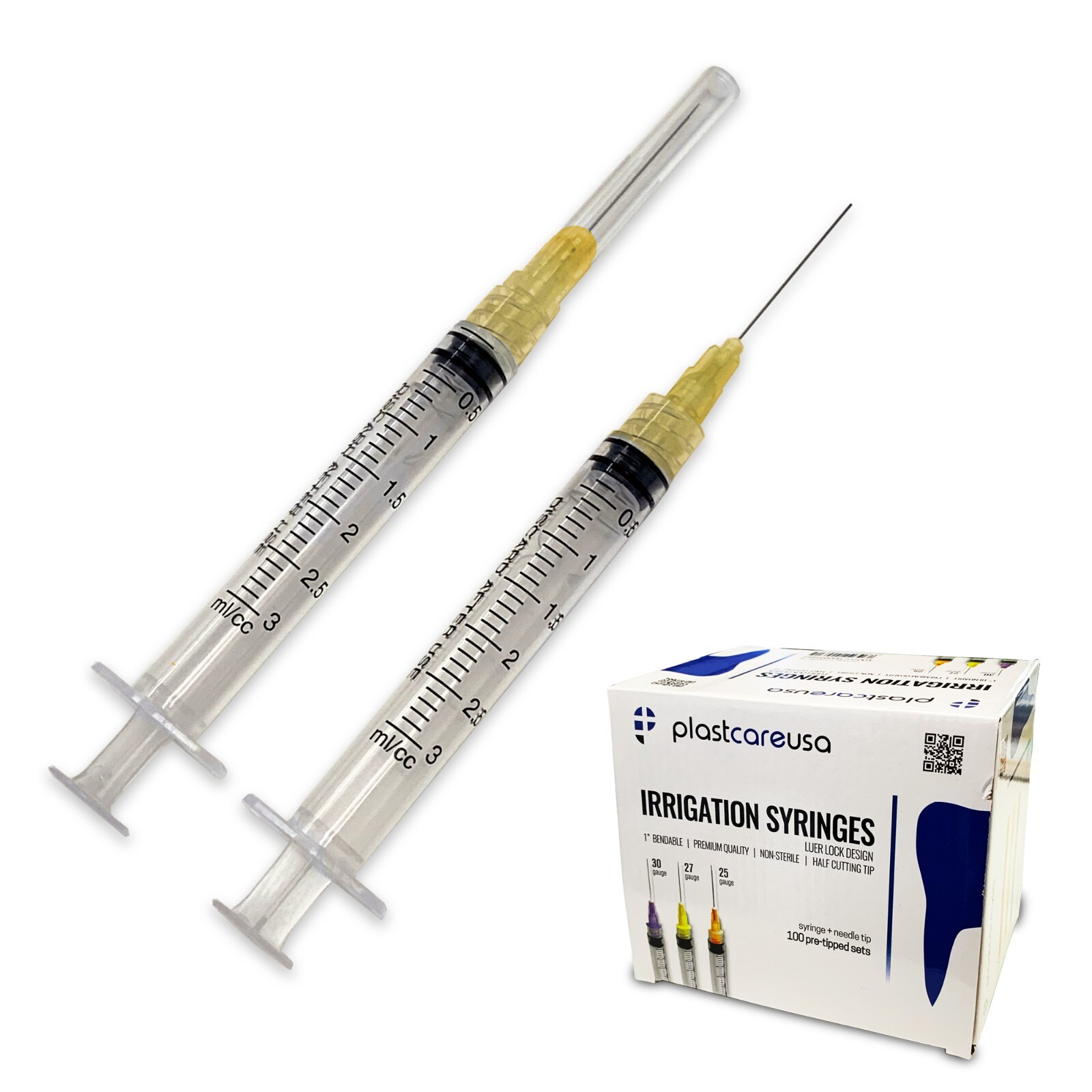 Dental Irrigation Syringes & Tips, 3 cc 25 Gauge – Orange (2 Boxes of 100)