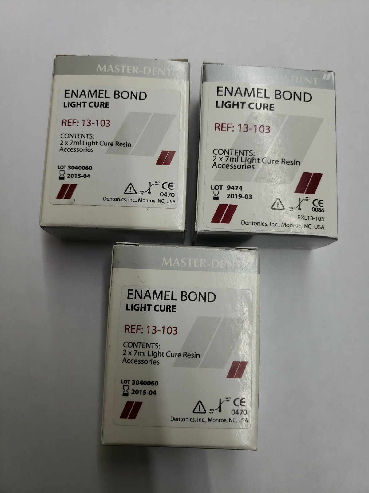 LOT 3 Master-Dent Enamel Bond Light Cure 2 x 7ml light cure resin EXP 2019-2015