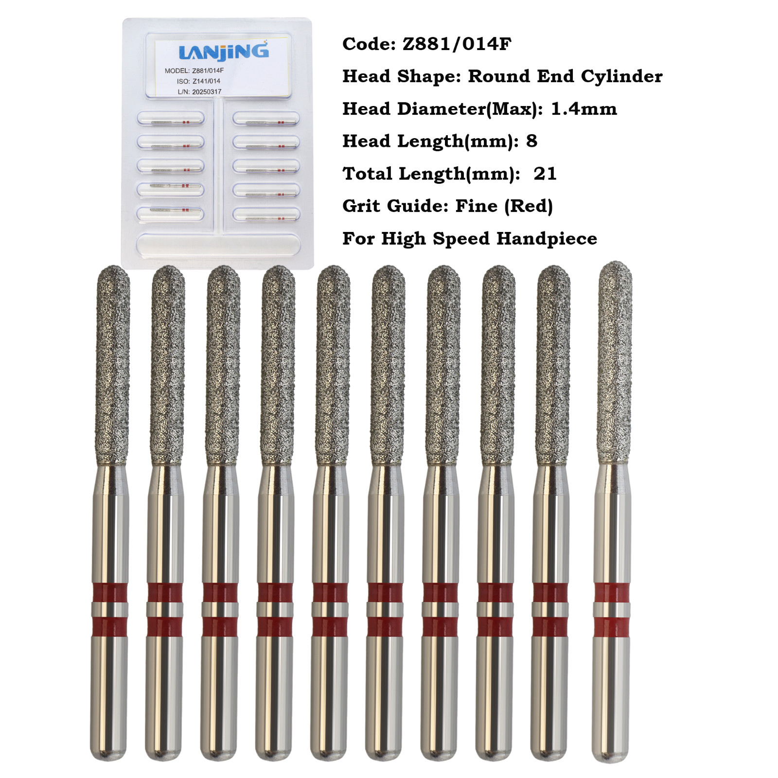 Zirconia Adjustment Diamond Burs Round End Cylinder FG Friction Grip High Speed