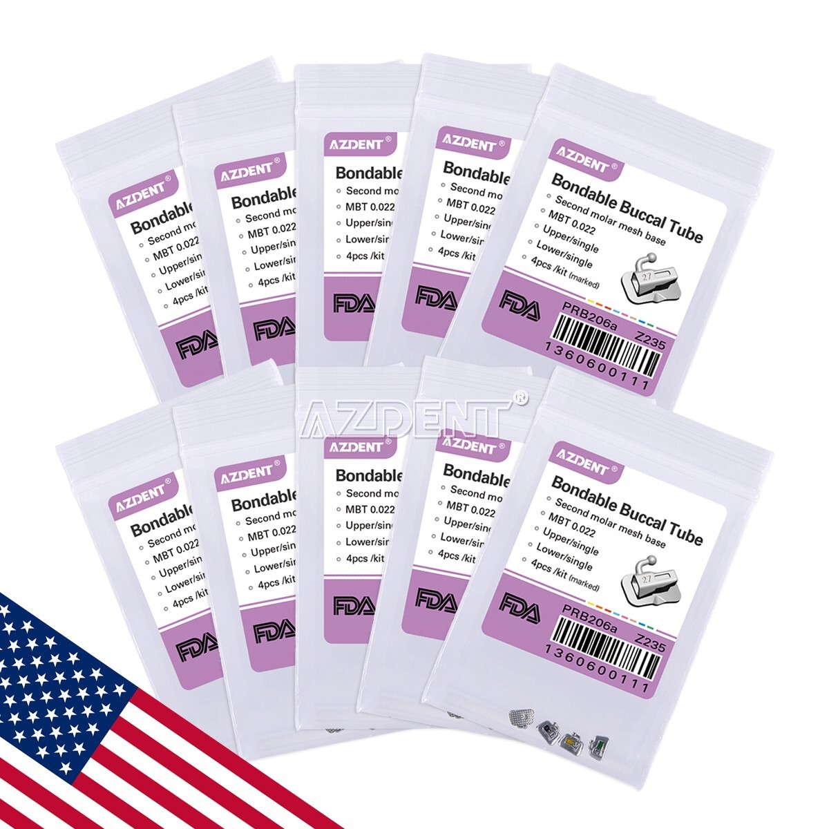 10X AZDENT Dental Orthodontic Buccal Tube 2nd Molar MBT.022 Bondable Non-Con