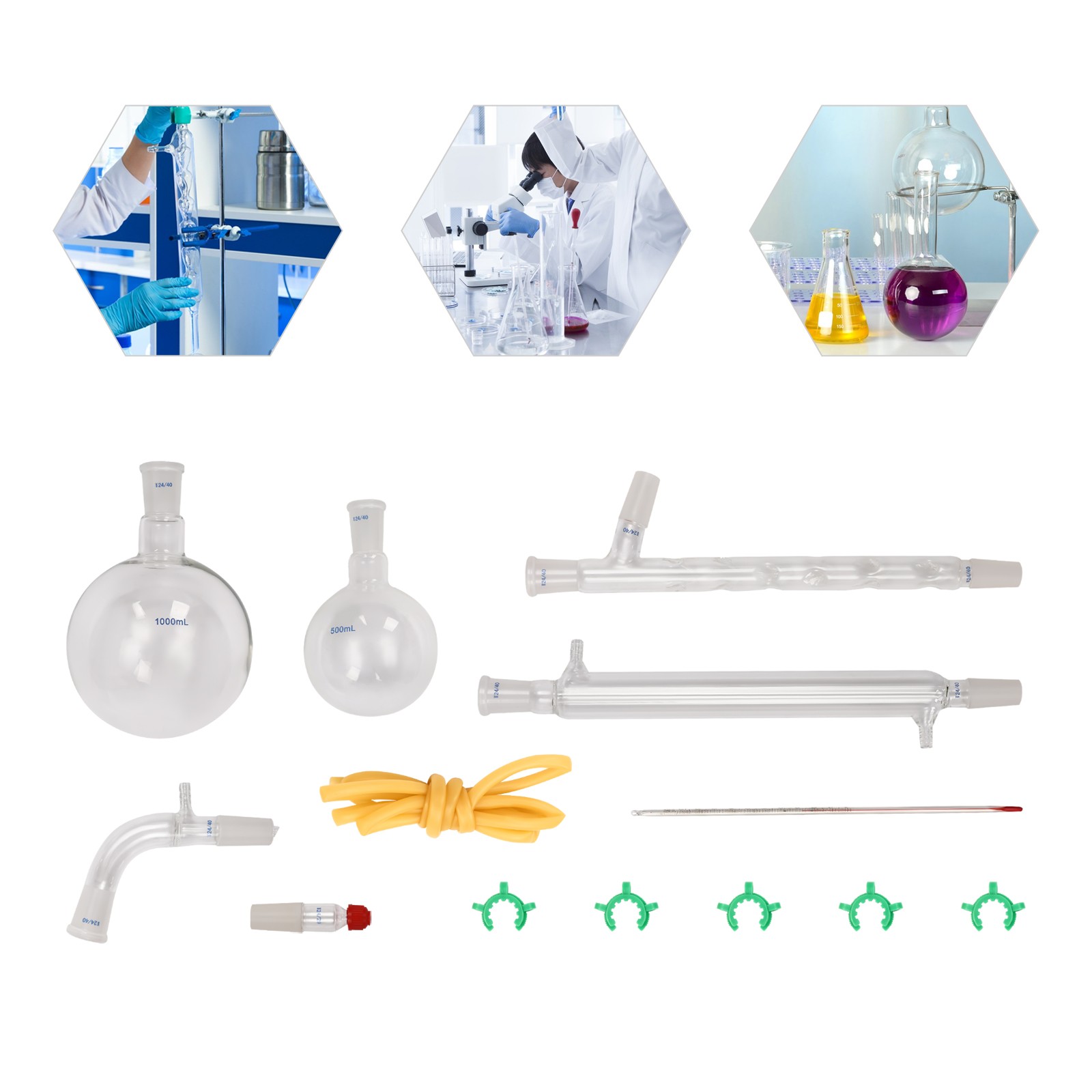 13 PCS Lab Chemilcal Unit 24/40 Joints Glass Organic Chemistry Lab Glassware Kit