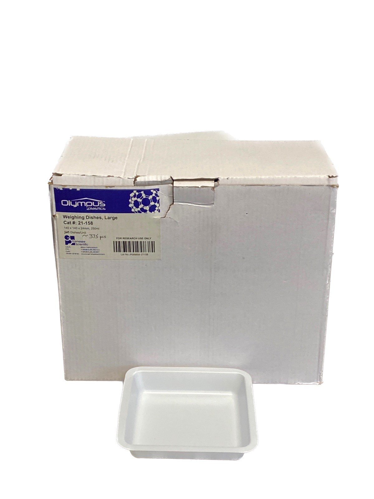 (~375) GENESEE Olympus Large 250mL Square PS Weighing Dishes 140x140x24mm 21-158