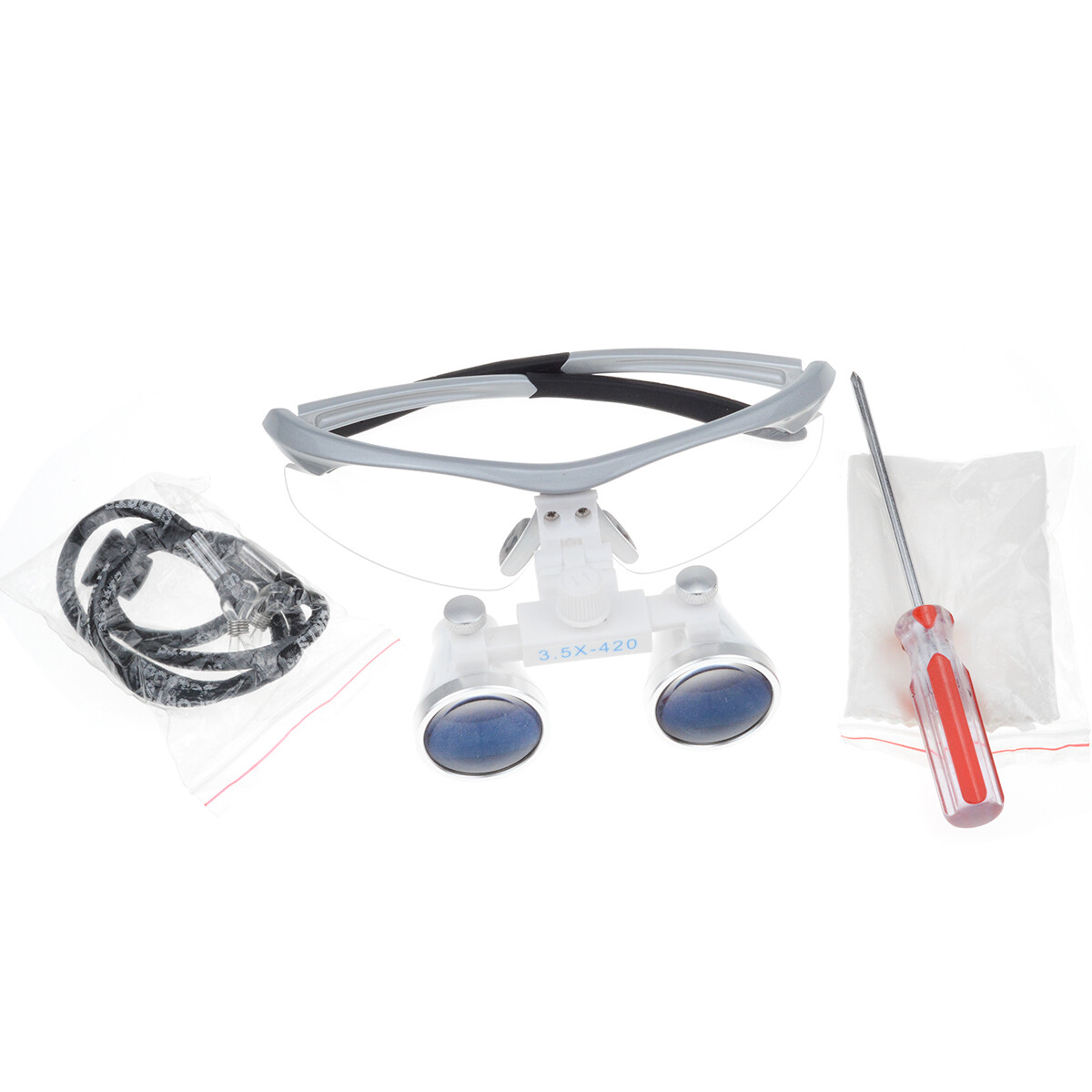 Dental 3.5X-420MM Magnification Binocular Loupe Compound Optic Silver with Bag