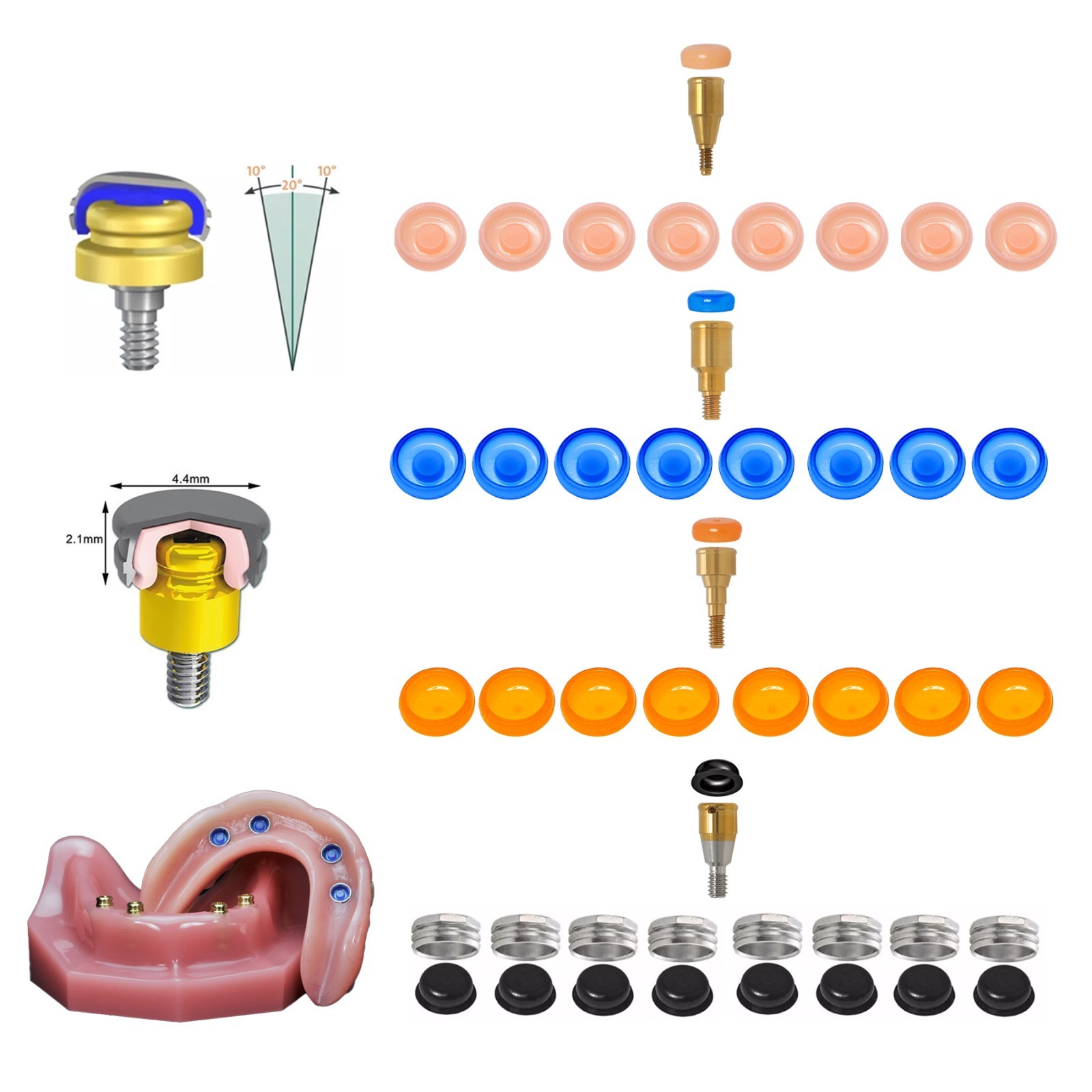 Locator Male Processing Package Retention Cap Inserts For Overdenture Abutment