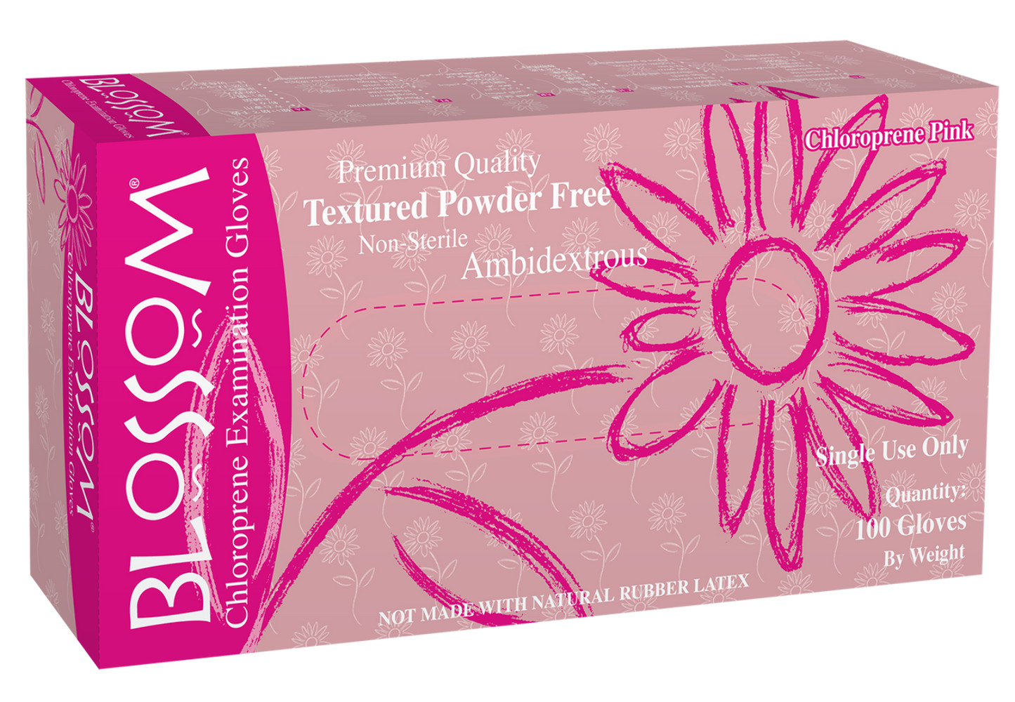 Blossom® 3 mil Pink Chloroprene Powder Free Textured Exam Gloves