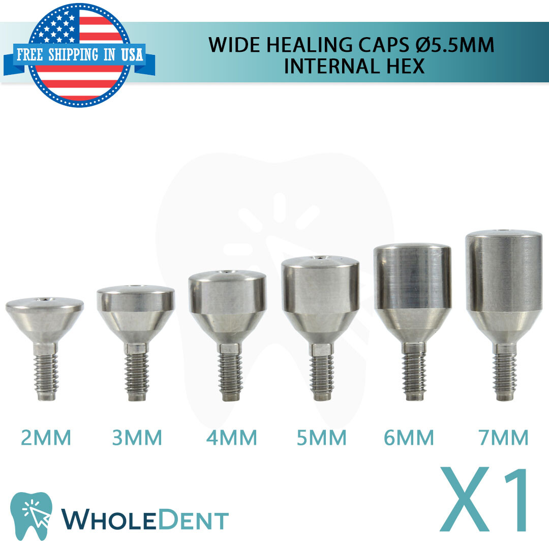 1x Wide Titanium Healing Cap Prosthetic Ø5.5mm Int Hex 2.42mm Dental Lab