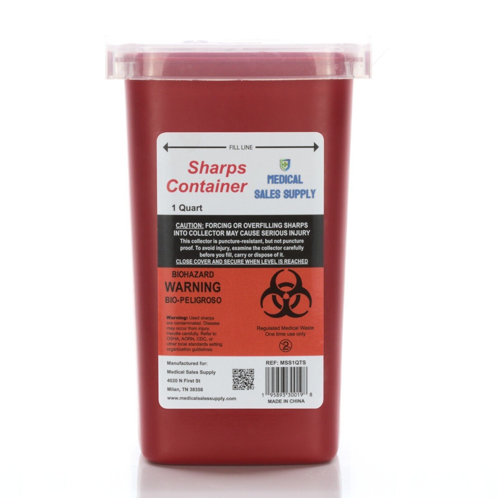 Sharps Container with Flip Lid 1 Quart – Biohazard Needle and Syringe Disposal