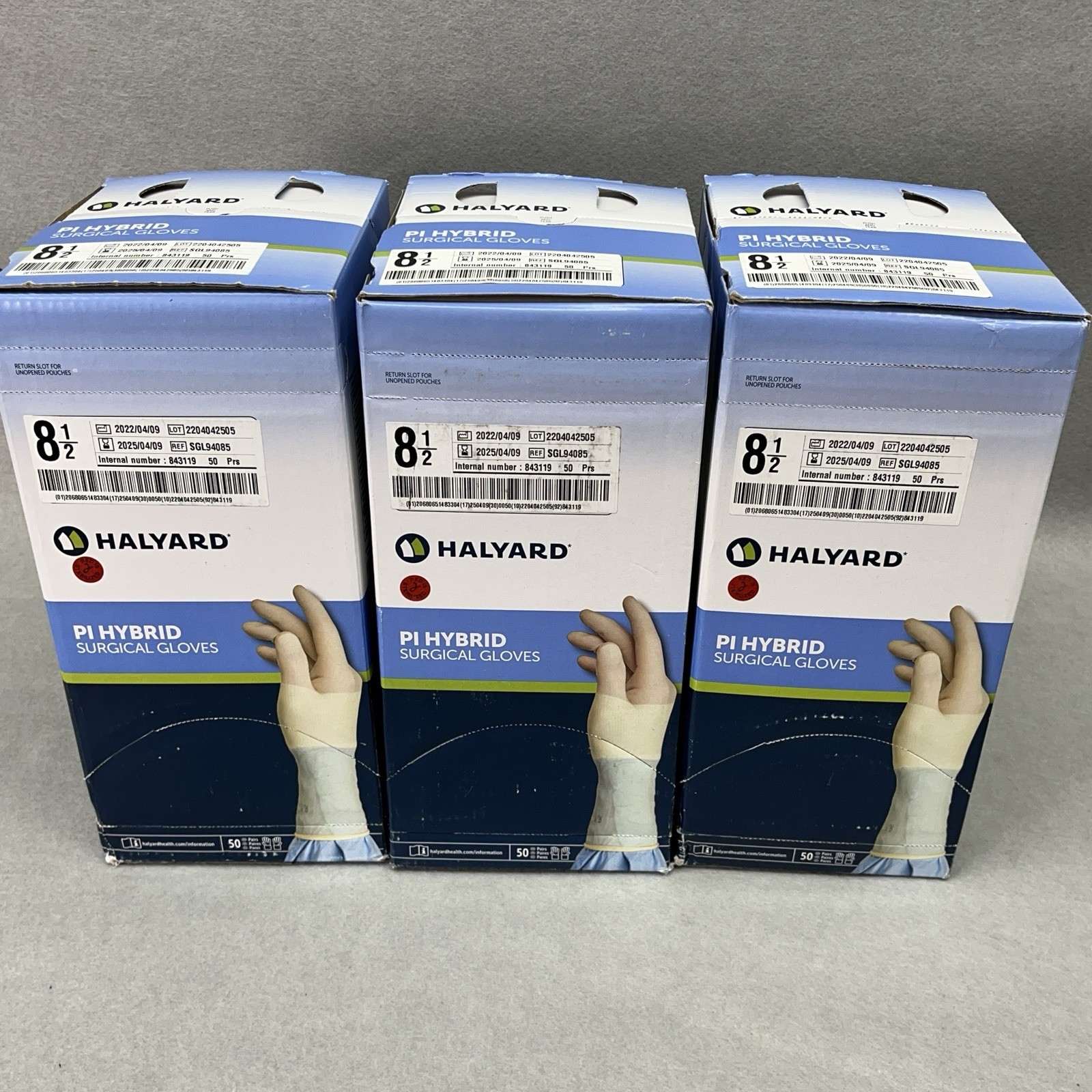 150-Pack HALYARD Polyisoprene Hybrid Surgical Gloves Size 8.5 SGL94085 4/2025