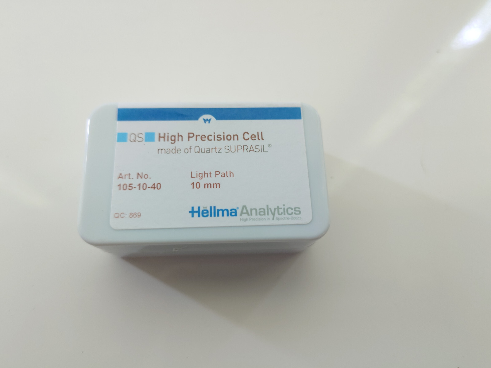 Hellma Quartz Cuvette 105-QS 10 mm for UV-Vis, 10 mm path, p/n 105-10-40
