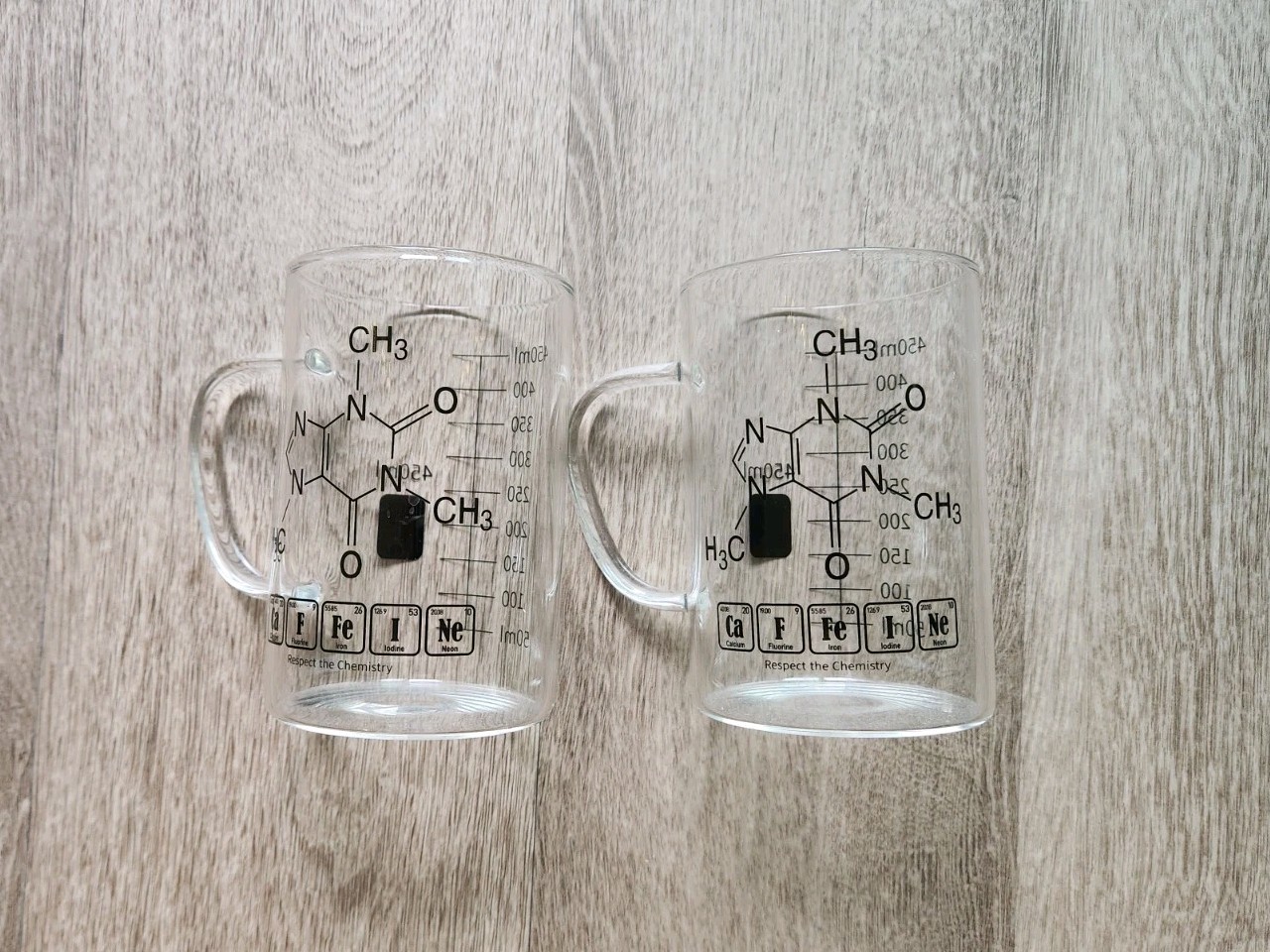 2 Pack Caffeine Beaker Glass Mugs 16oz 450ml with Molecule Print for Coffee Fans