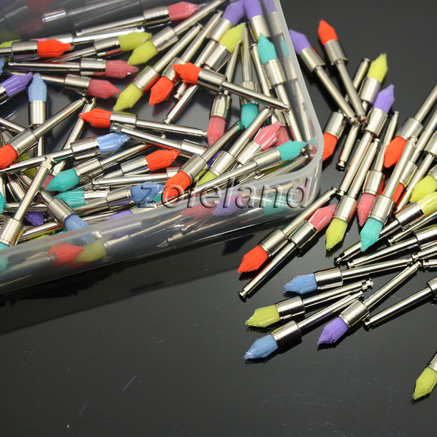100 PCS Mixed Color Dental Prophy Brush Polishing Polisher Nylon Latch Taperd
