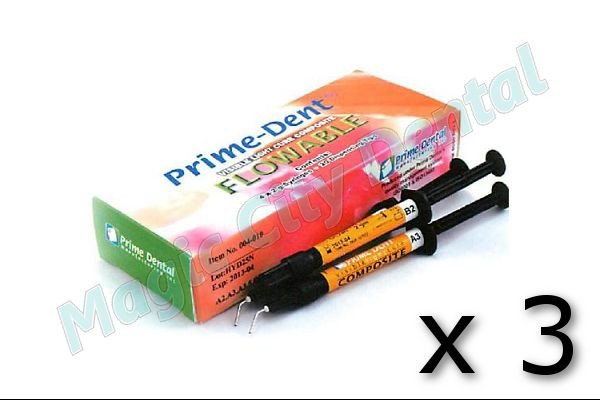 Prime-Dent Flowable Light Cure Dental A3 4-Syringe Kit #004-010A3 (Set of 3)