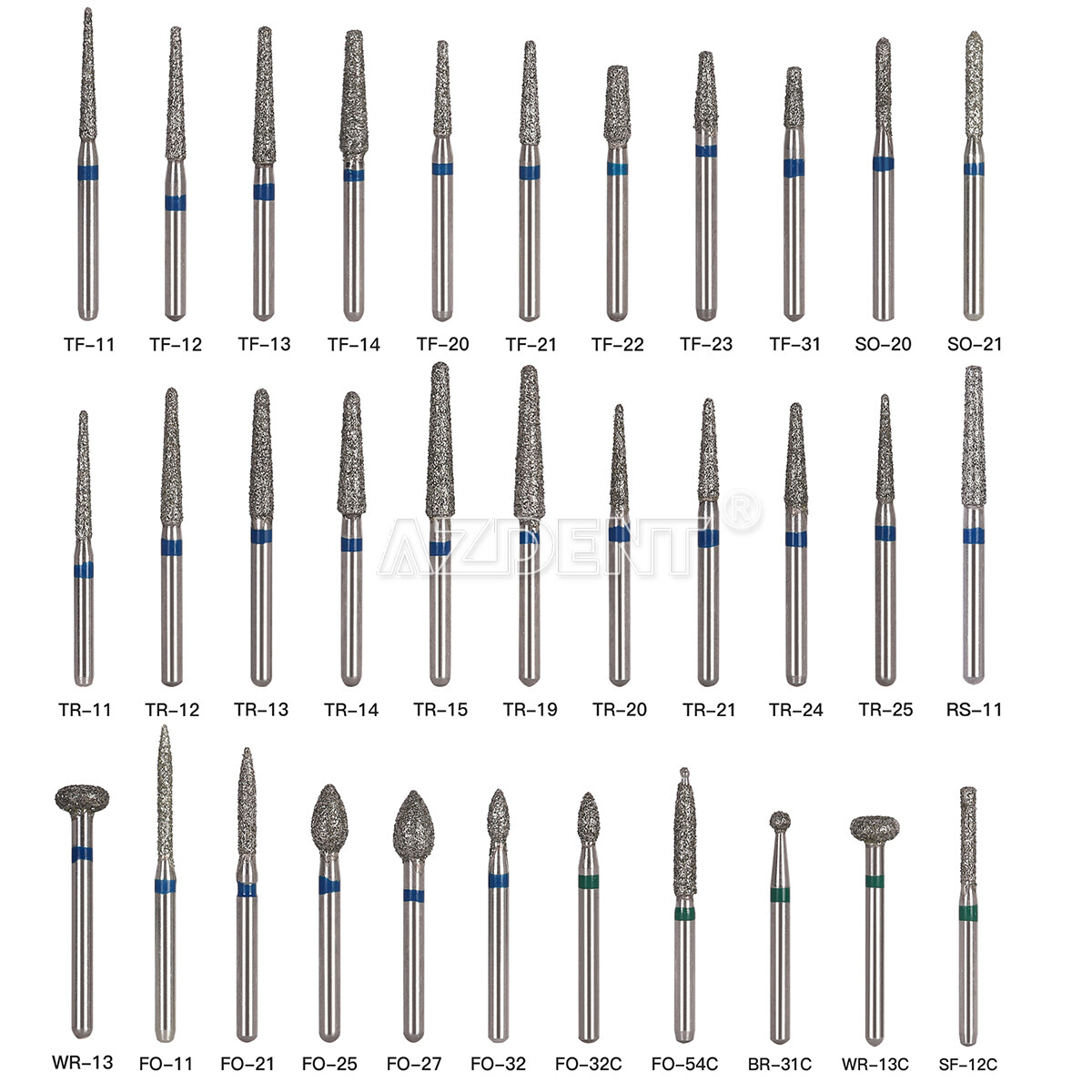 5pcs AZDENT Dental Diamond Burs for High Speed Handpiece Friction Grip